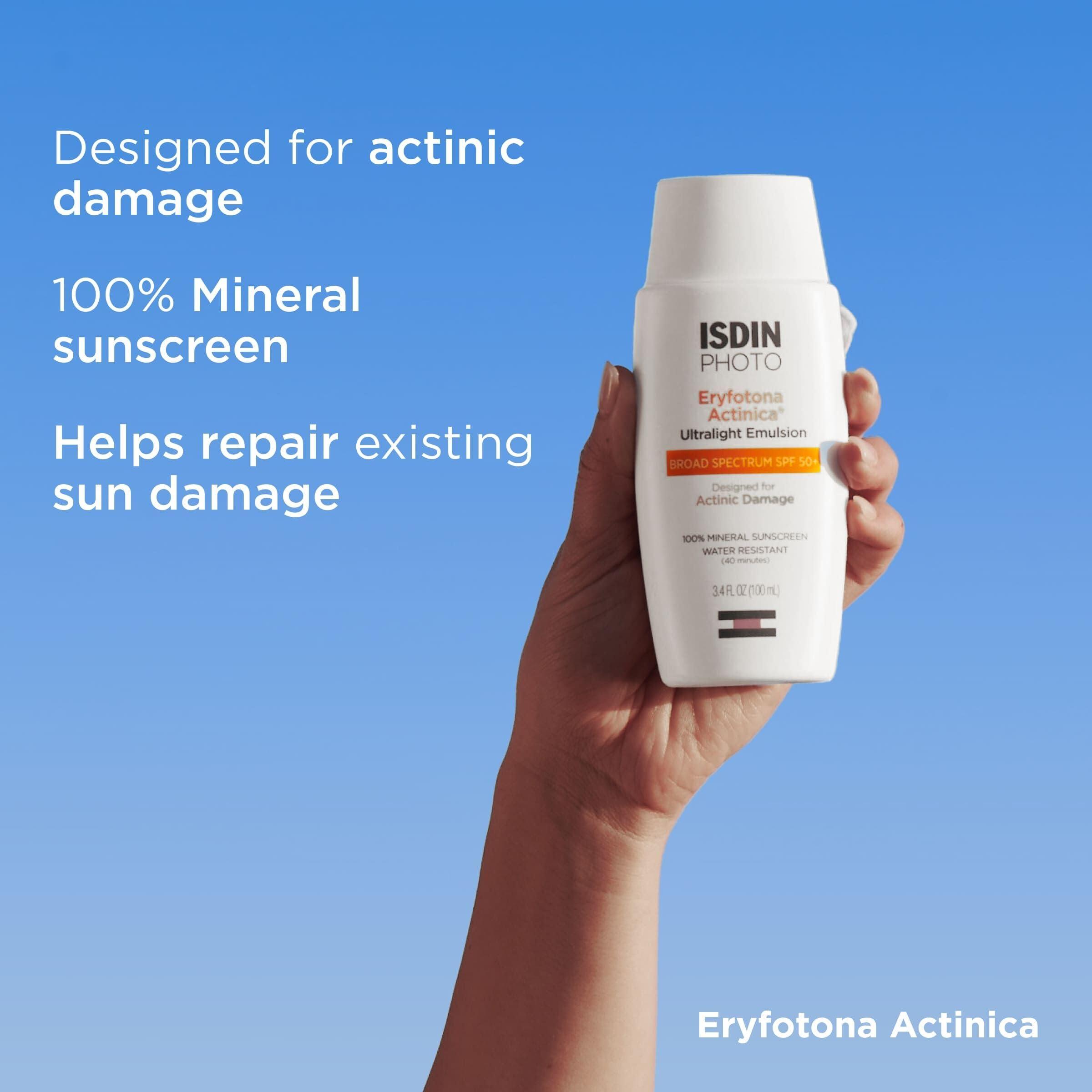 ISDIN ISDIN Eryfotona Actinica Zinc Oxide and 100% Mineral Sunscreen Broad Spectrum SPF 50+, No White Cast, Suitable for Sensitive Skin, 3.4 Fl Oz