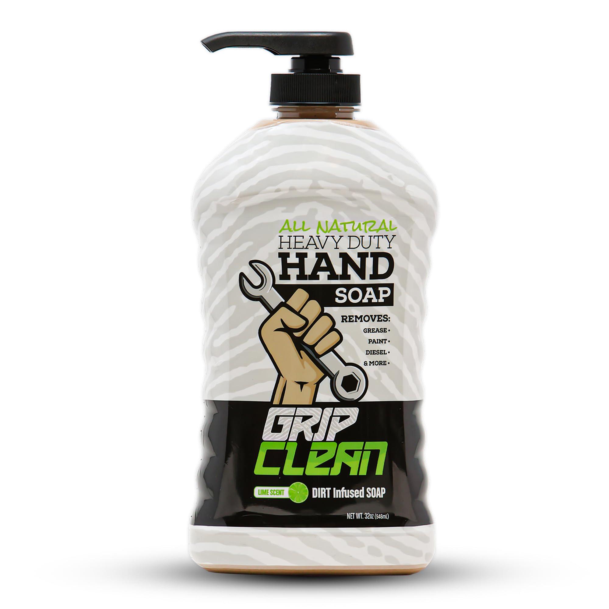 Grip Clean Grip Clean - Hand Cleaner for Mechanics  Heavy-Duty Mechanic Soap, Liquid Hand Soap with Natural Pumice & Clay to Absorb Tough Grease, Oil & Dirt  Moisturizing Coconut Oil, Lime Scent (32oz)