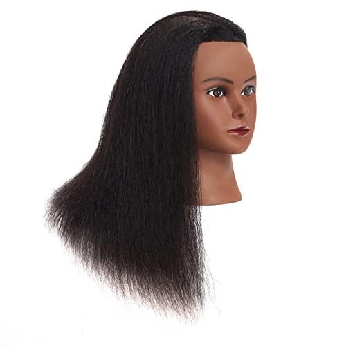 training head Traininghead 100% Real Hair Mannequin Head Training Head Cosmetology Doll Head Manikin Practice Head Hairdresser With Free Clamp Holder Female (Black Hair B)
