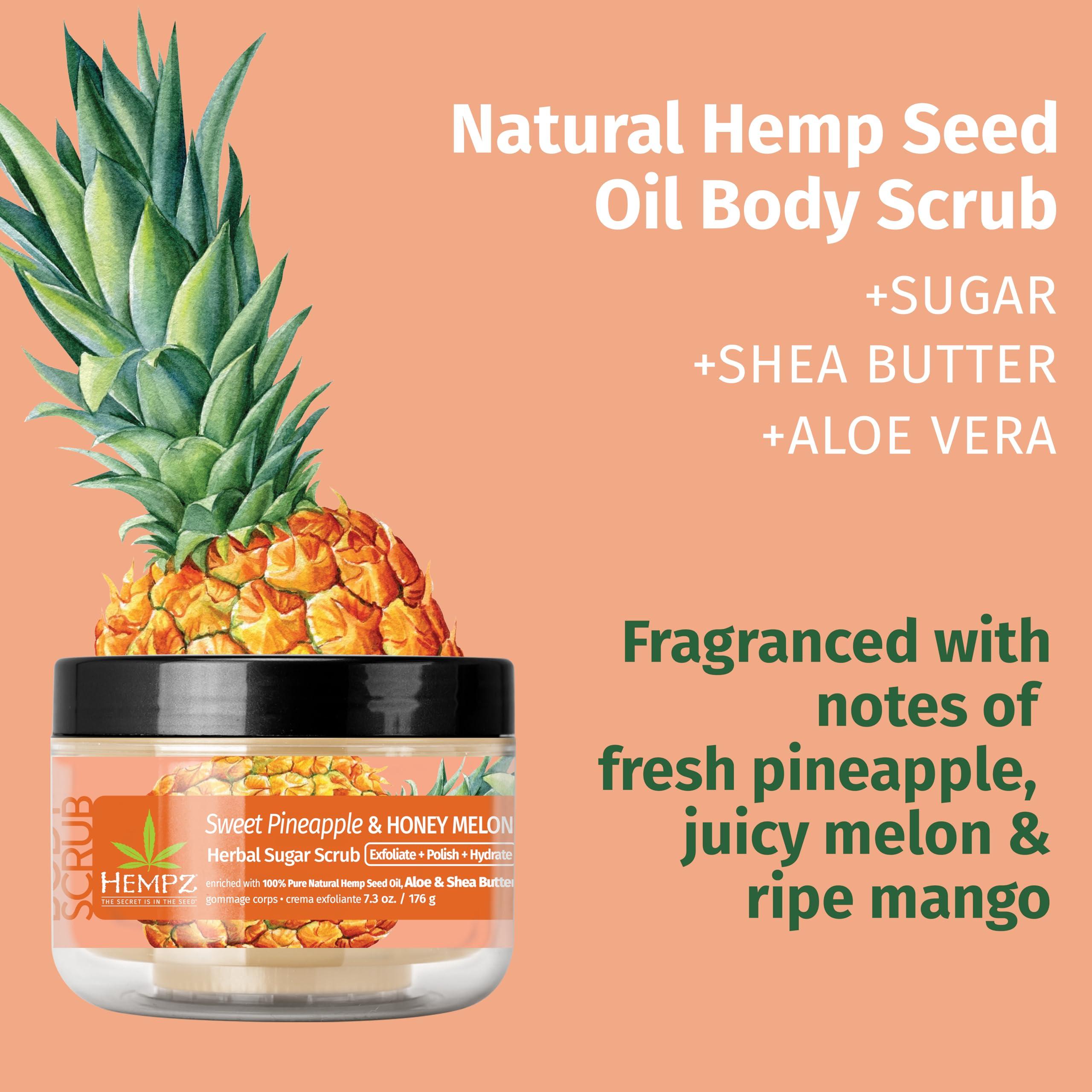 Hempz HEMPZ Sugar Body Scrub All Natural Exfoliating Shea Butter, Sugar, and Salt - For Women, Men, and Teens, 7.3 fl oz (Pineapple & Honey Melon)