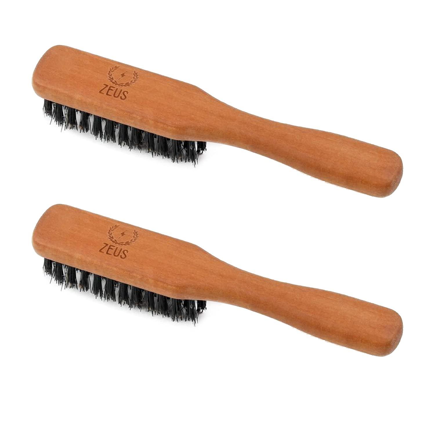 ZEUS ZEUS Boar Bristle Beard & Mustache Handled Brush Set for Men, Firm Bristle & Soft Bristle Brushes, Travel Beard Care Brushes with Handle (Made in Germany) TWO PACK