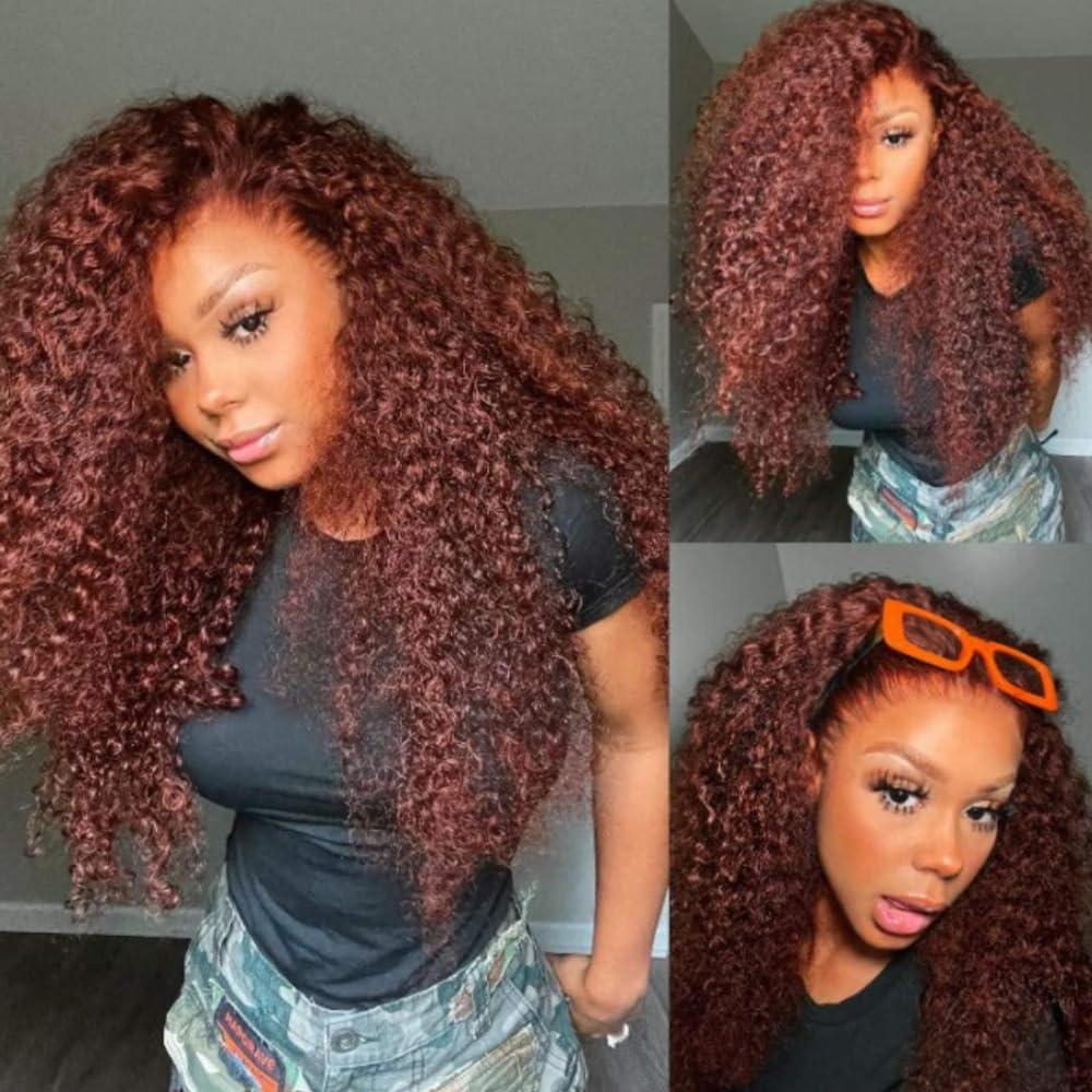 Yilian Julia Hair 12A Reddish Brown Virgin Curly Weave Human Hair 1 Bundle for Women 100% Brazilian Remy Human Hair Auburn Brown Copper Red Jerry Curly Bundle Wavy Weaves Sew in Extensions 33B Color 22 Inch