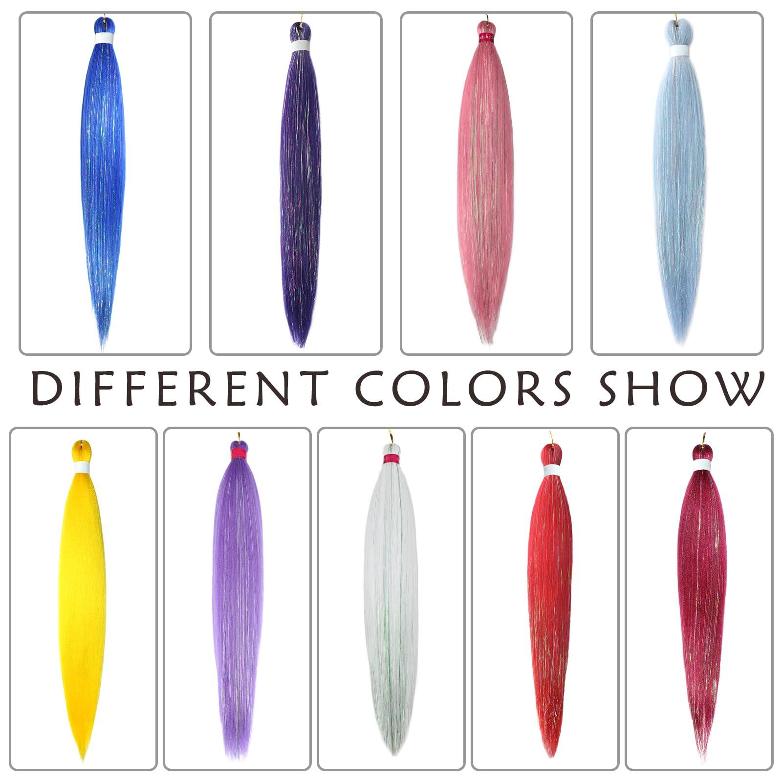 ROURUNFASI Purple with Tinsel Pre stretched Braiding Hair, 26 Inches Box Braiding Hair Extensions, 2 Packs Yaki Texture Synthetic Crochet Braids Hair