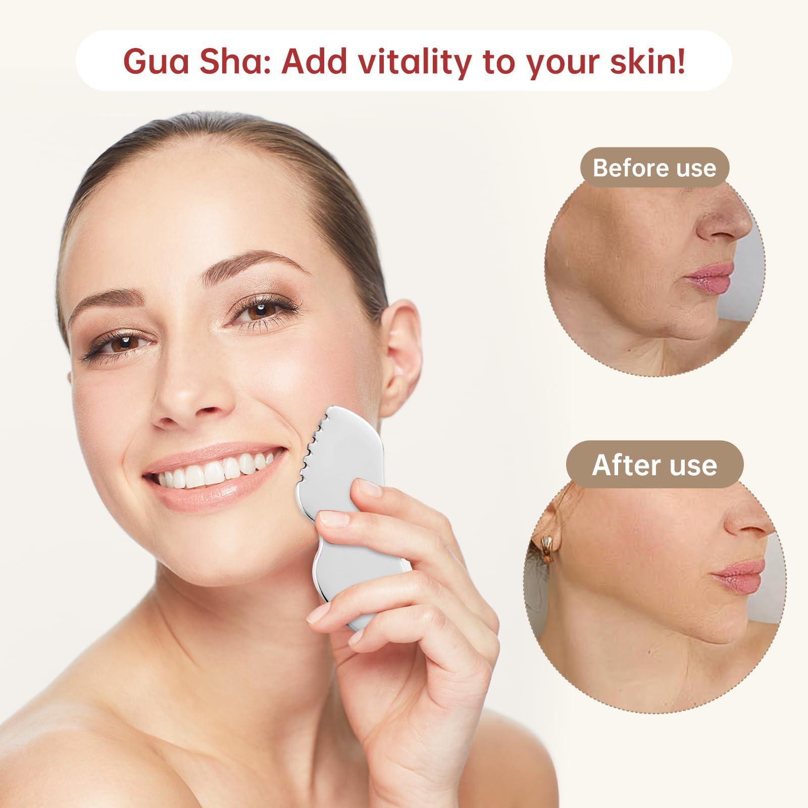 ALOYGUZ ALOYGUZ Stainless Steel Gua Sha Set Face Massager Metal Gua Sha Facial Tools Body Lymphatic Drainage Massager Face Guasha Face Sculpting Tool Skin Care Set Gifts for Women for Christmas