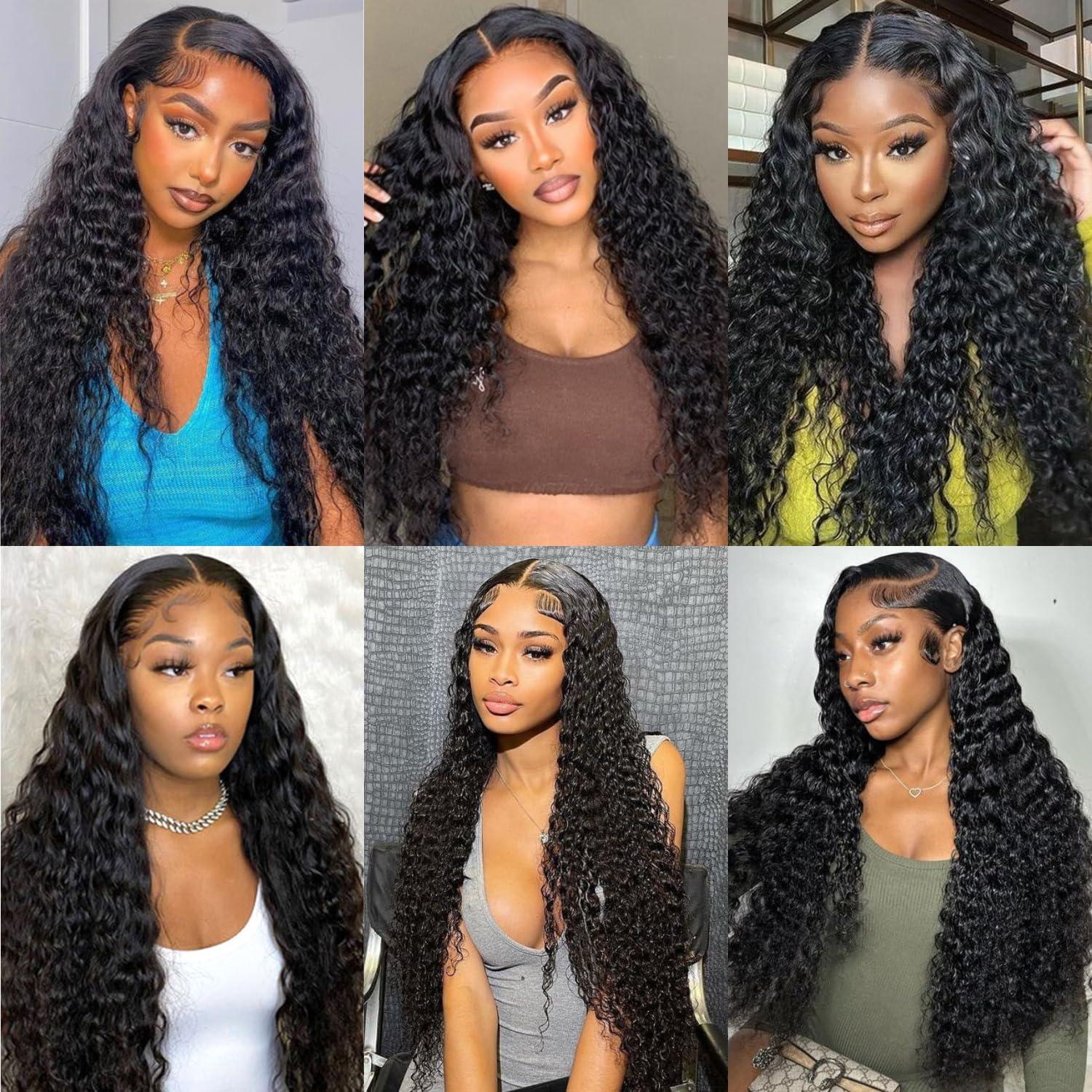 HCHHCH Deep Wave Lace Front Wig Human Hair 200% Density 13x4 HD Deep Curly Lace Frontal Wigs Human Hair for Women Glueless Wigs Brazilian Human Hair Pre Plucked Natural Black Color 26 Inch