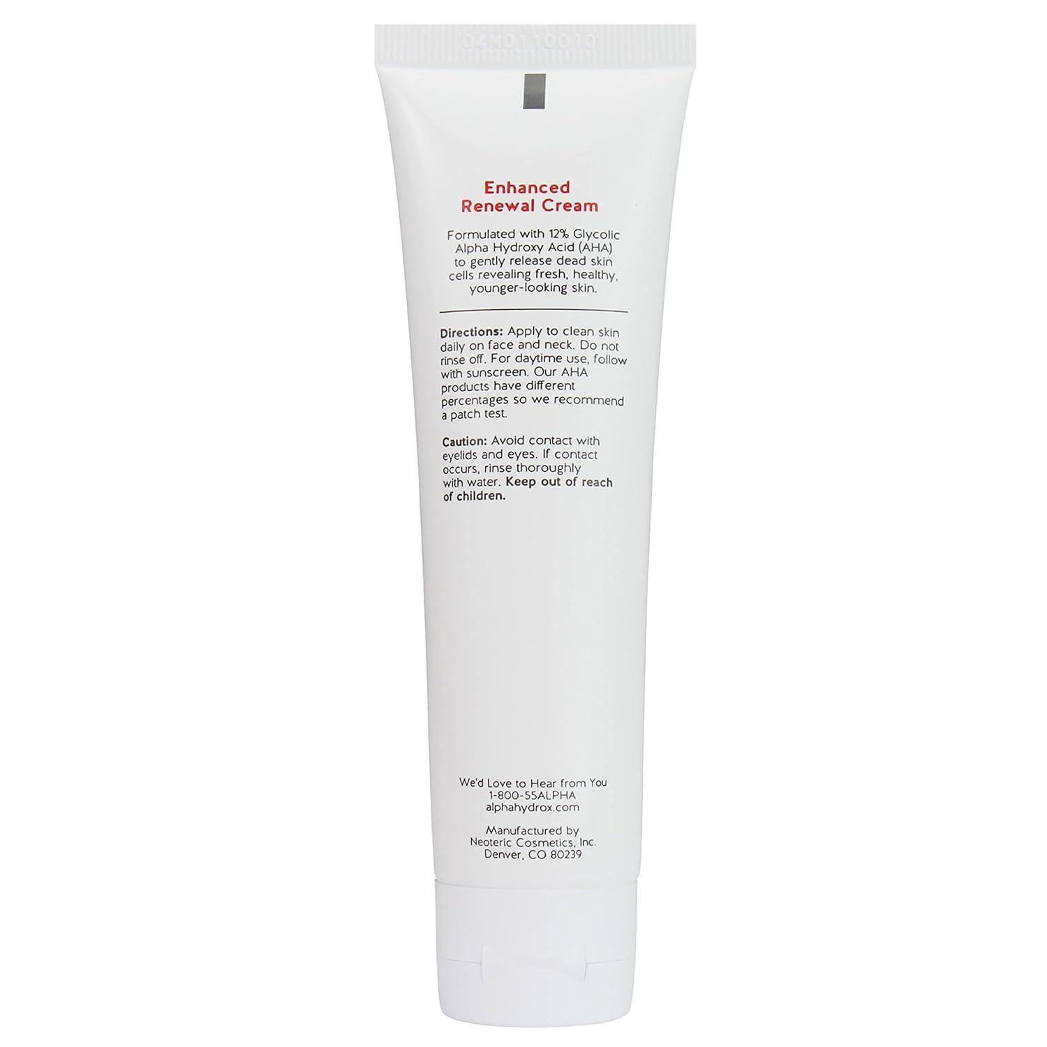 Alpha Alpha Skin Care Enhanced Renewal Cream, Anti-Aging Formula, 12% Glycolic Hydroxy Acid (AHA), Reduces Lines & Wrinkles, For Normal to Dry Skin, 2 oz, Pack of 3