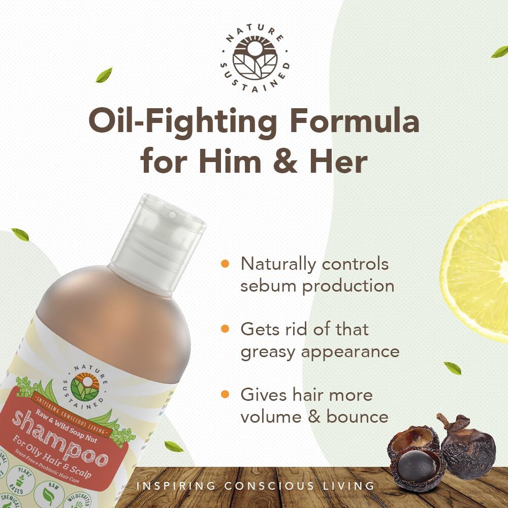 Nature Sustained Natural Shampoo for Oily Hair & Scalp - Organic, Raw & Wildcrafted with Probiotics, Hypoallergenic & Sulfate Free Herbal Shampoo for Oil Control, Dandruff, Seborrheic Dermatitis - 9 Oz, Original