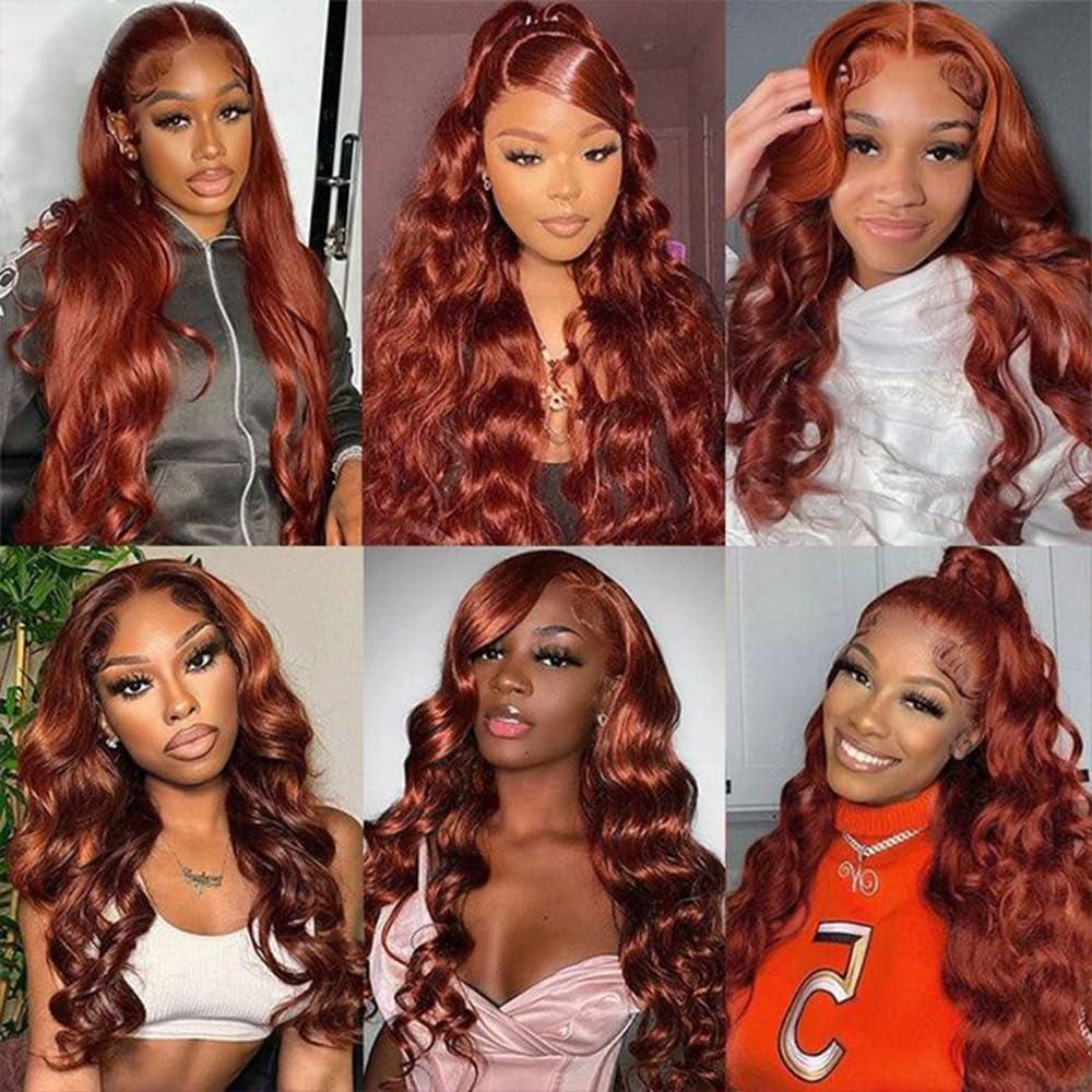 KINSTAR KINSTAR Reddish Brown Lace Front Wigs Human Hair Pre Plucked 13x6 Body Wave Lace Front Wigs Human Hair Auburn Colored Human Hair Lace Front Wigs Body Wave Hd Lace Frontal Wigs Human Hair 24 inch