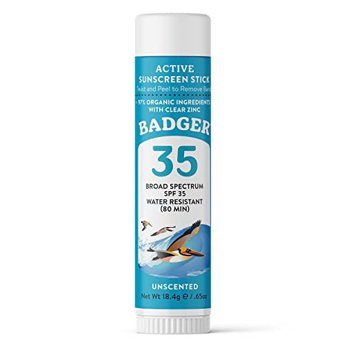 Badger Badger Face Sunscreen Stick SPF 35 with Mineral Zinc Oxide, Travel Size Sunscreen, 97% Organic Ingredients, Reef Friendly SPF Stick Sunscreen for Face, Unscented, 0.65 oz