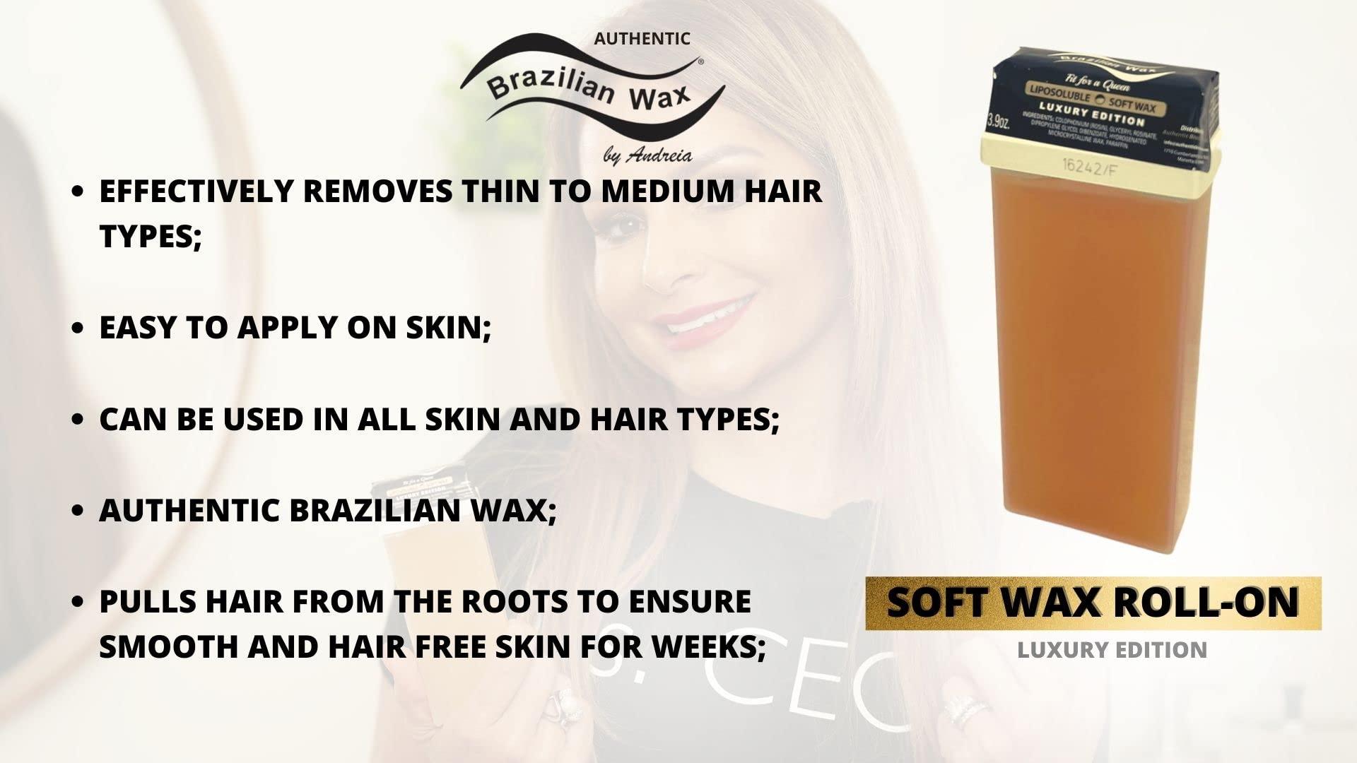 Brazilian Wax by Andreia Authentic Brazilian Wax by Andreia Roll on Soft Wax for Hair Removal - Depilatory Wax Roller for Whole Body - For All Skin Types - Refillable & Ready to Use Wax Applicator Roller 3.9 oz. (110ml)