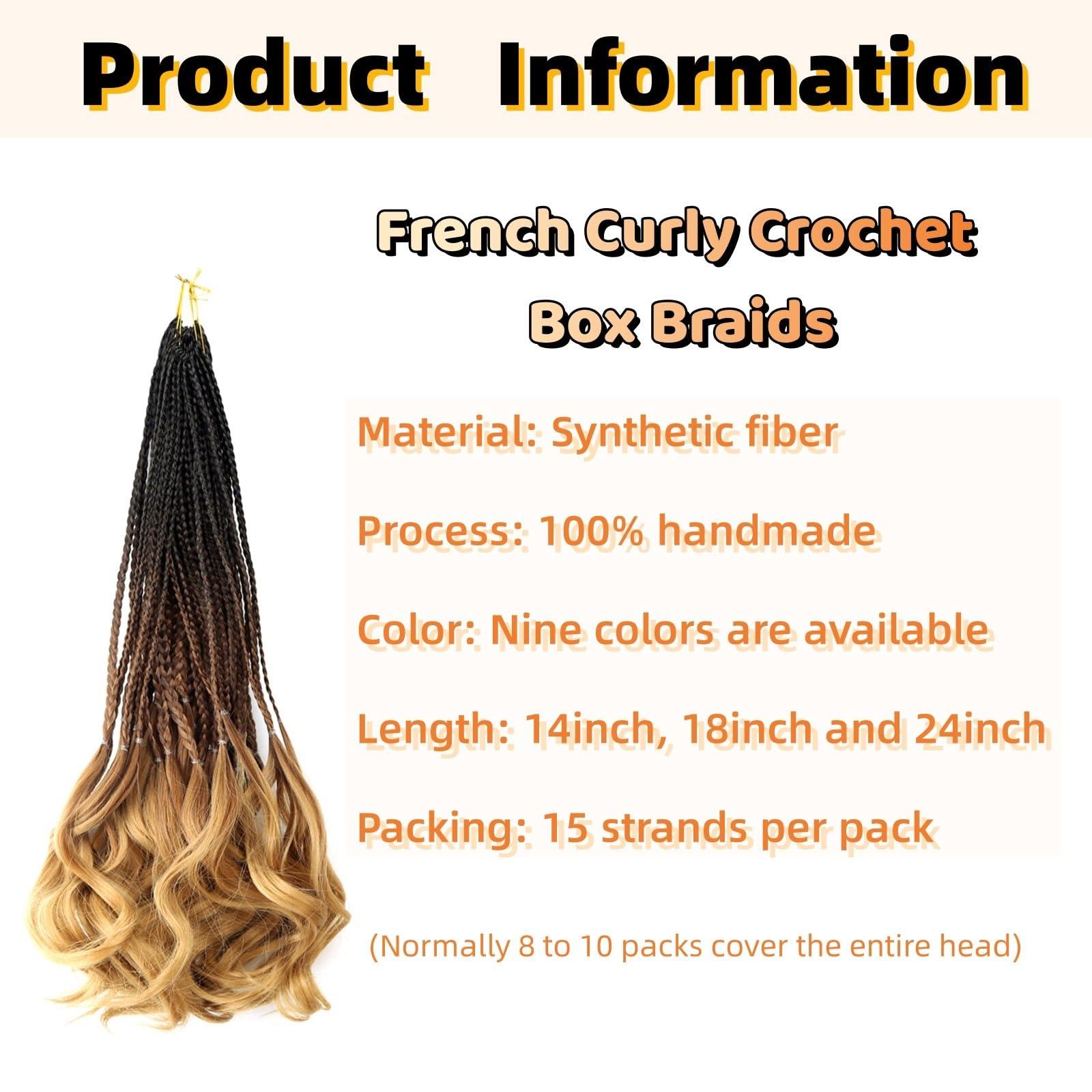 ZBYXPP French Curl Crochet Braids 6 Packs Boho Goddess Pre Looped Hair Extension Ombre Box Braid With Wavy Curly Ends For Black Women(350,18in(8pack))
