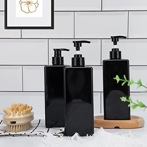 SUREAM Suream Shampoo and Conditioner Dispenser Set, 3Pack 16.9oz Bathroom Countertop Soap Bottle with 4PCS lables, Plastic Refillable Dispenser with Pump for Kitchen, Office, Travel, Resturant, Black