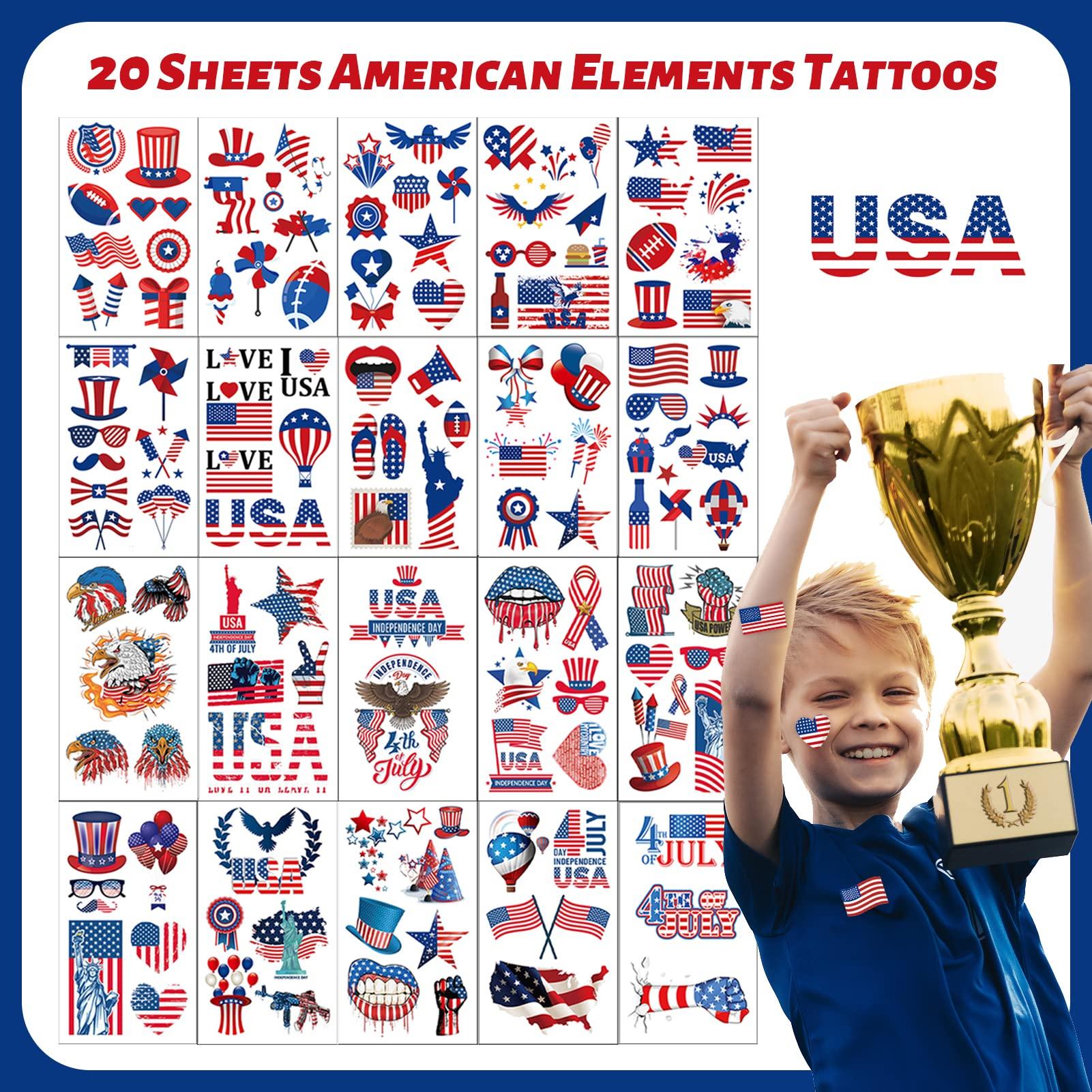 winthrop 20 Sheets 4th of July Temporary Tattoos for Women – Independence Day Waterproof Body Art Stickers