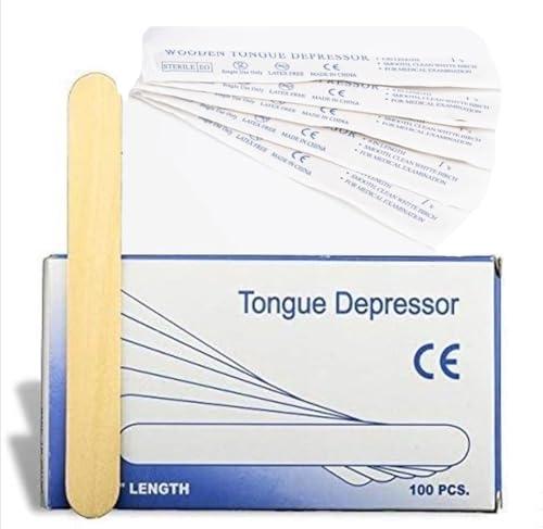 DGT Tattoo Supply DGT Wood Tongue Depressors Sterile 1 Box of 100 Count, Large Applicator Sticks, 6\" Tongue Depressors Wood Individually Wrapped for Medical Popsicle Crafts, Sterile