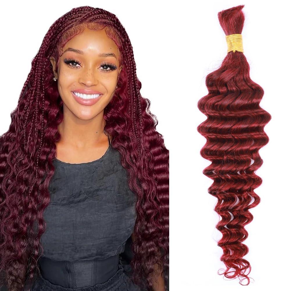 Kbeth Human Braiding Hair Deep Wave Bulk Human Hair for Braiding 50g Bundle No Weft Curly Braiding Hair Extensions Red Color for Boho Braids Water Curly Human Hair Braiding Hair (99J#, 24 Inch-50G)