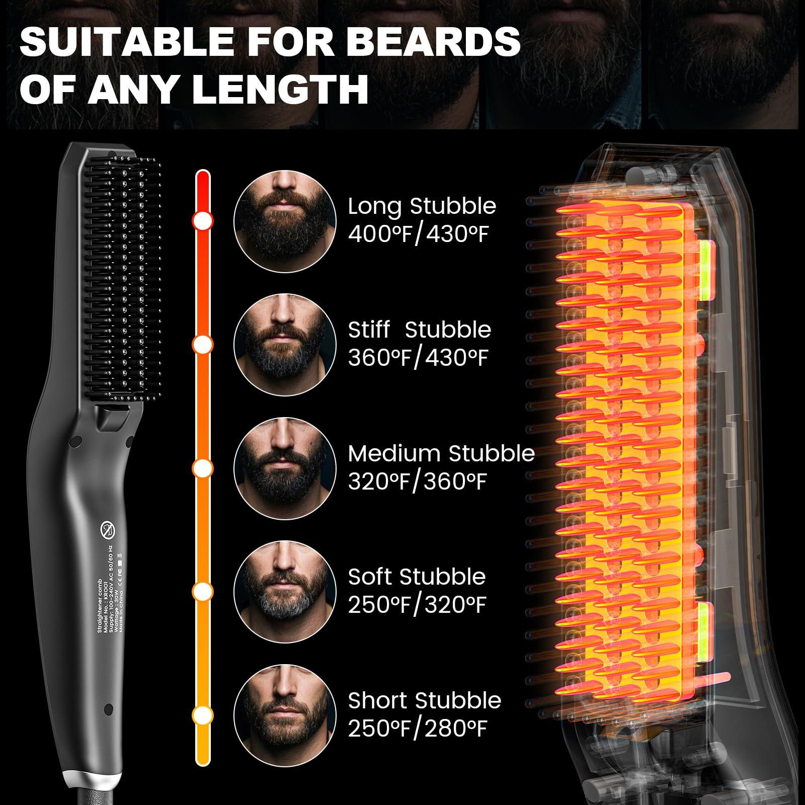 TUIREL TUIREL Beard Straightener for Men, 2 in 1 Heated Beard Brush, 6 Temperature Settings LCD Display Anti-scalding Hot Comb for Beard Care Kit for Men Gifts Set