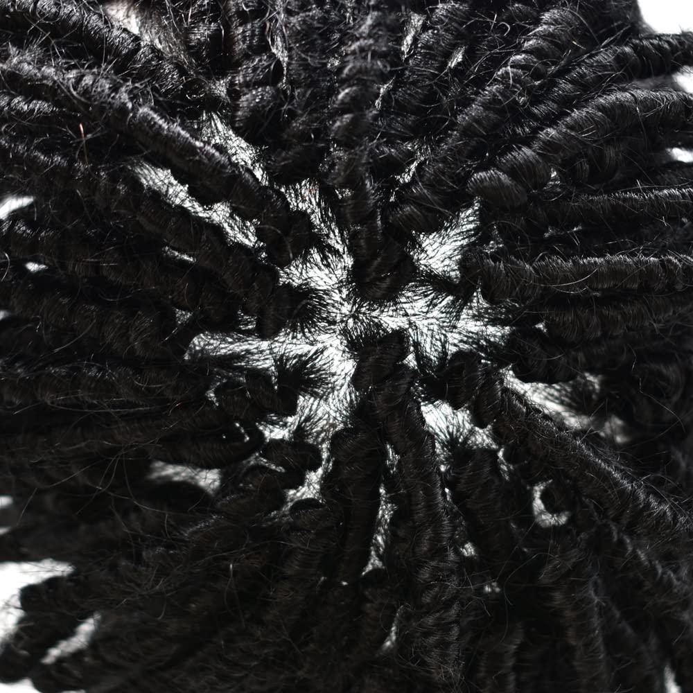 SINGA HAIR Afro Braids Toupee For Black Men Crochet Braids African American Men Hair Replacement System Dreadlock Human Hair Toupee Afro Hair Unit Locs Braided For Black Men (10\'\' Hair, 1 Jet Black)