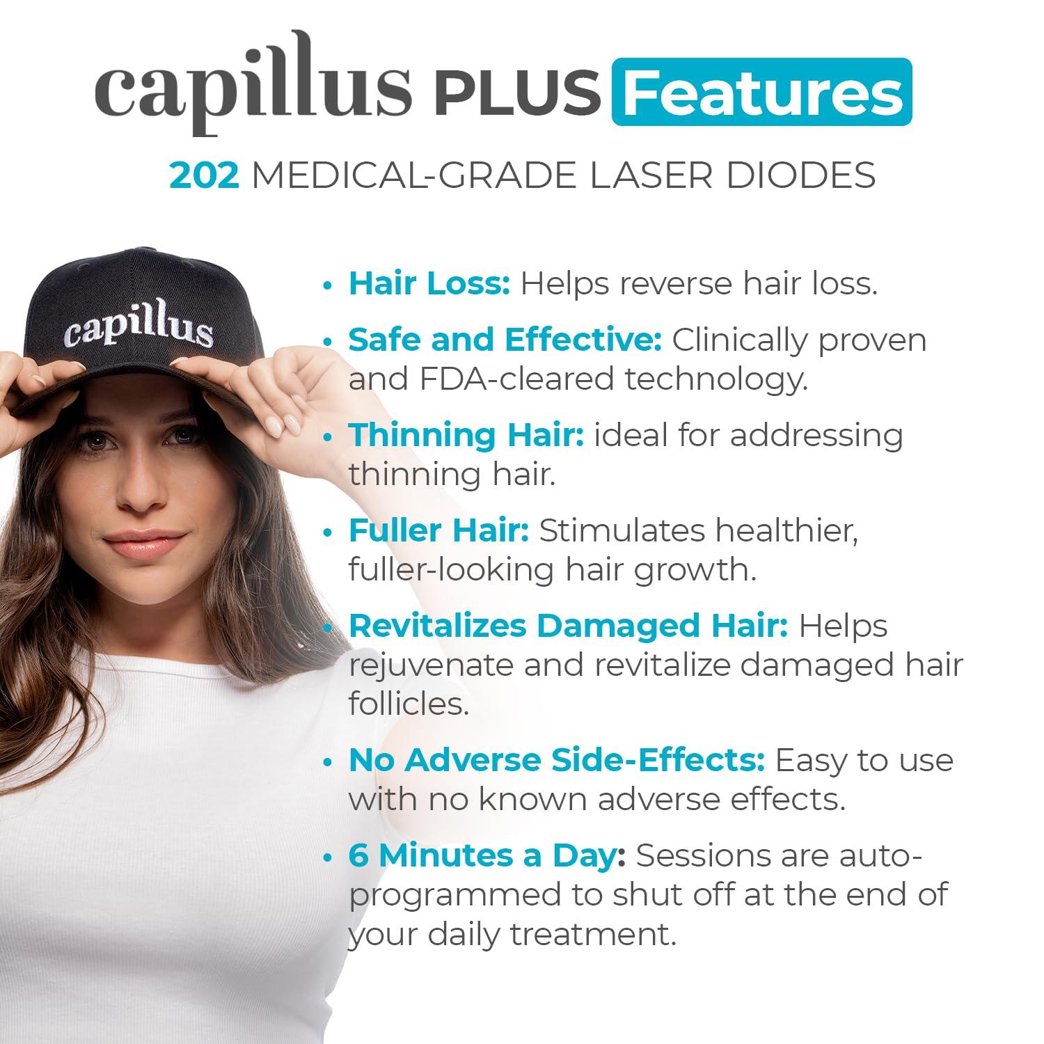 Capillus Capillus Plus Mobile Laser Therapy Cap for Hair Regrowth, with 202 Red Light Lasers for Laser Hair Growth, Red Light Hair Growth