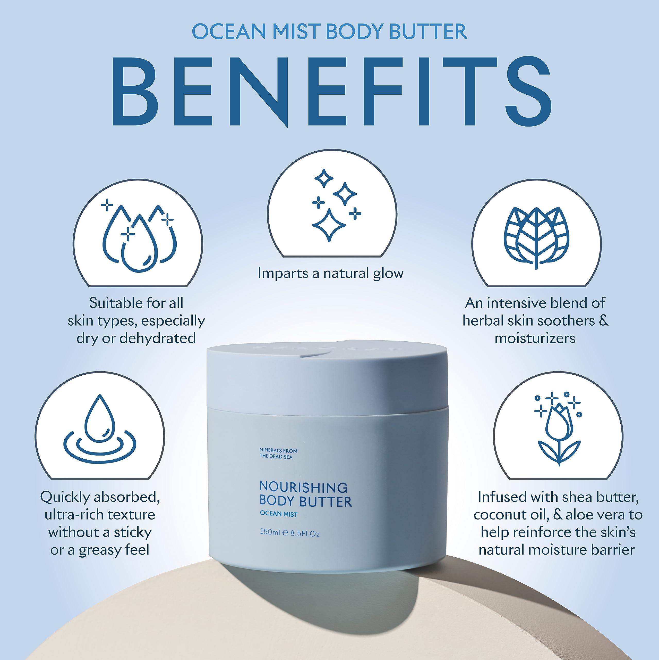 SEACRET SEACRET OCEAN MIST BODY BUTTER: Hydrating Body Moisturizer Cream with Shea and Cocoa Butter, Vitamins E & C, and Dead Sea Minerals for All Skin Types, 8.5 FL. OZ, Ocean Mist