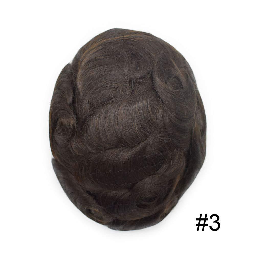 Healthlif Toupee For Men Thin Skin 0.03mm Mens Toupee Remy Human Hair V-loop Man Hairpiece Invisible Hairline Hair System For Men Hair Piece 8x10#3 Dark Brown 100% Density