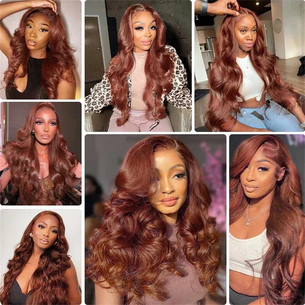 AuokMar Color #33 Bundles Brown Body Wave Human Hair Bundles Reddish Brown Body Wave Human Hair Bundles 22 22 22 Inch Brazilian Unprocessed Virgin Hair 3 Bundles Copper Red Bundles