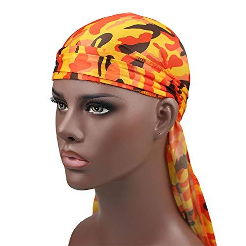 DIY Military Premium Blue Camo Silky Durag 360 Waves Long Tail Doo Rag Cap for Men Women Waves (Set3)