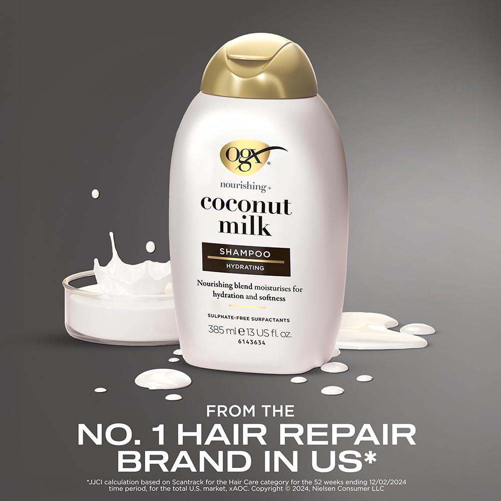 OGX OGX Nourishing + Coconut Milk Moisturizing Shampoo, Hydrating & Restoring Shampoo Moisturizes for Soft Hair After the First Use, Paraben-Free, Sulfate-Free Surfactants, 13 fl. oz