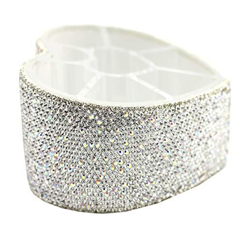 Bestbling Desktop Cosmetic Storage Box 8-hole Heart-Shaped Bling bling Rhinestone Cosmetic Tools storage Box Jewelry Storage Box (Silver)
