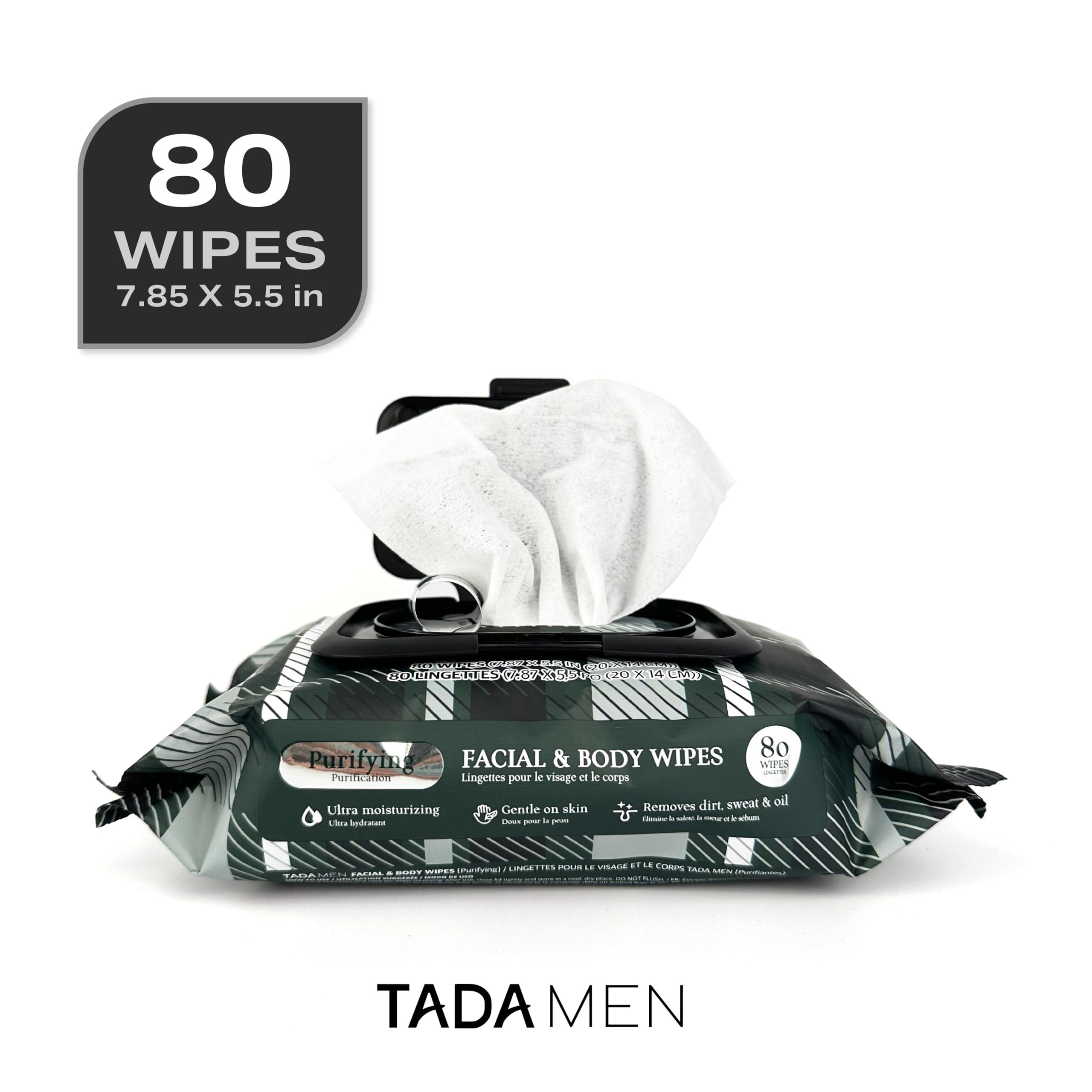 TADA BEAUTY TADA Men - Face Wipes for Men & Body Wipes for Adults No Rinse, Face Cleansing Wipes & Body Cleansing Wipes for Adults Bulk Gym, Running, &Outdoor Activities - Green tea & Hyaluronic (2PK Mix)
