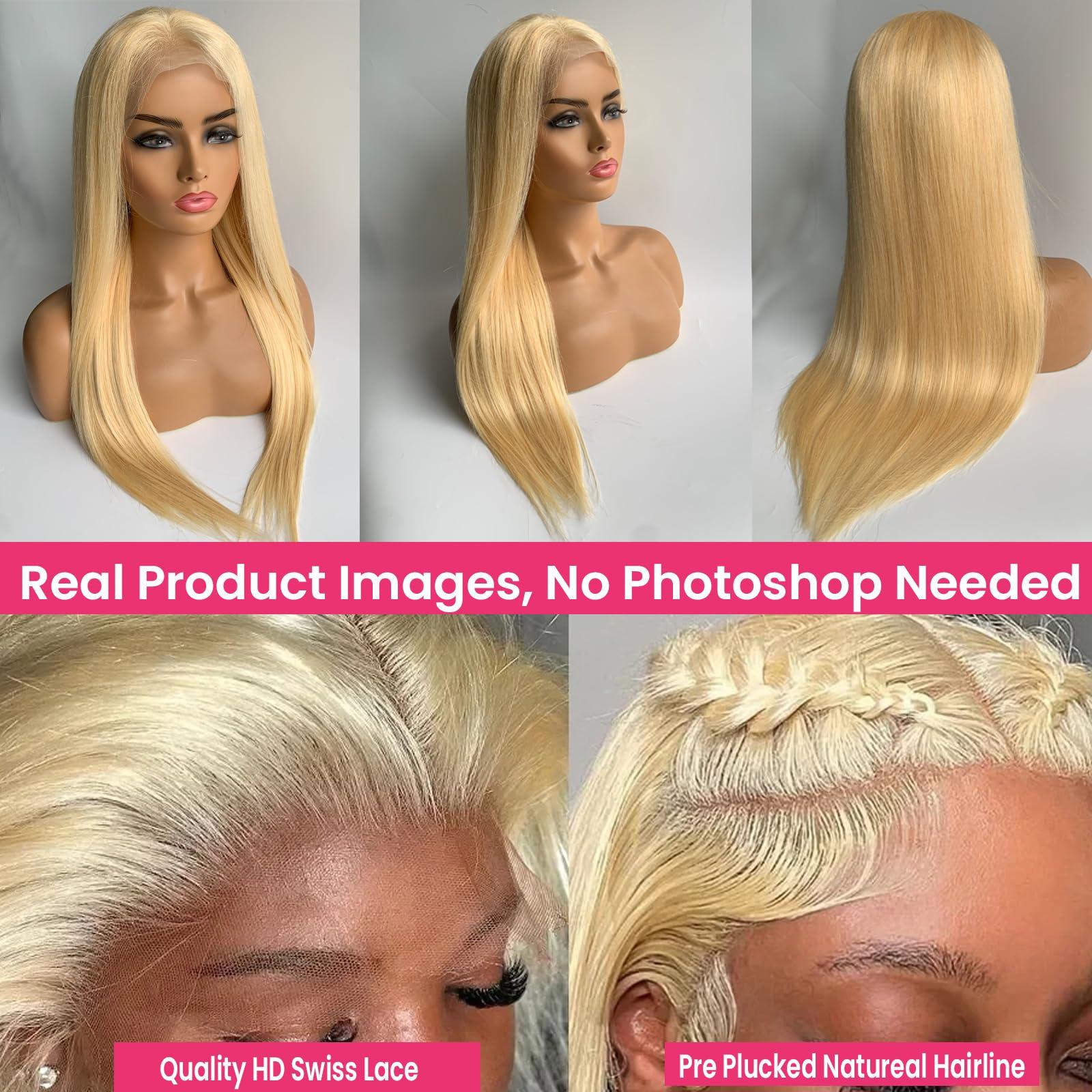 Licoville 613 Lace Front Wig Human Hair 180% Density 13x4 613 Human Hair Wig Full Thick Straight 22 Inch 613 HD Lace Frontal Wig Pre Plucked Bleached Knots Blonde Human Hair Lace Front Wigs for Black Women