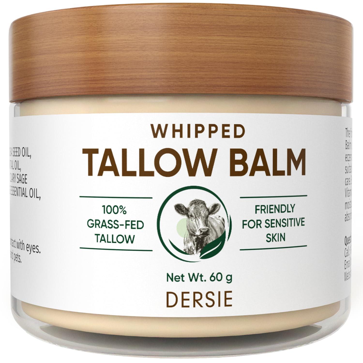 Dersie Whipped Beef Tallow Balm for Skin: Tallow Face Moisturizer with Australia Emu Oil, Blue Cypress, Sandalwood Oil Fresh Herbal Scent - Eczema Relief - Suitable for Sensitive Skin - 2.12 OZ