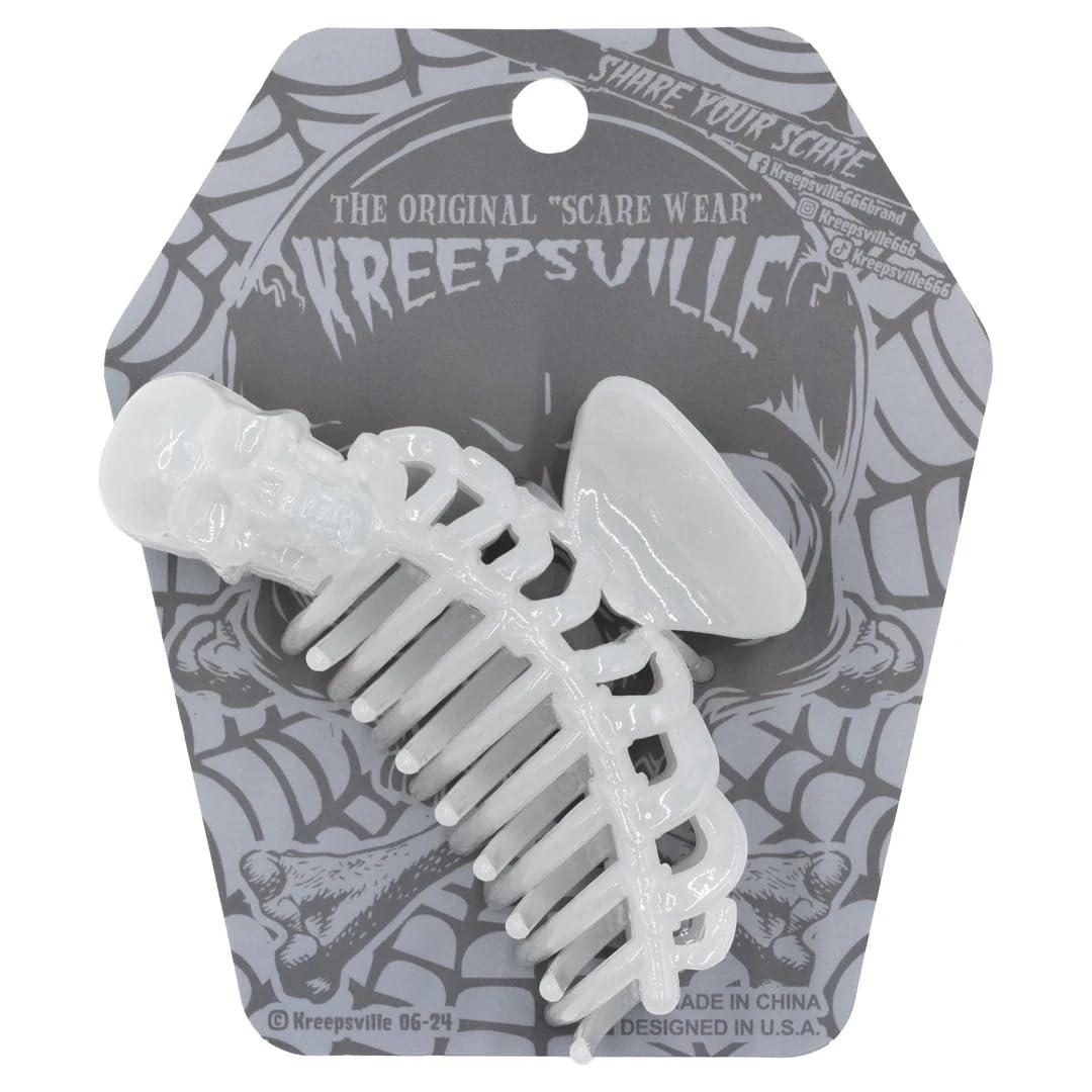 kreepsville 666 Gothic Skull Skeleton Ribcage Claw Horror Hair Clip (Glow in the Dark)