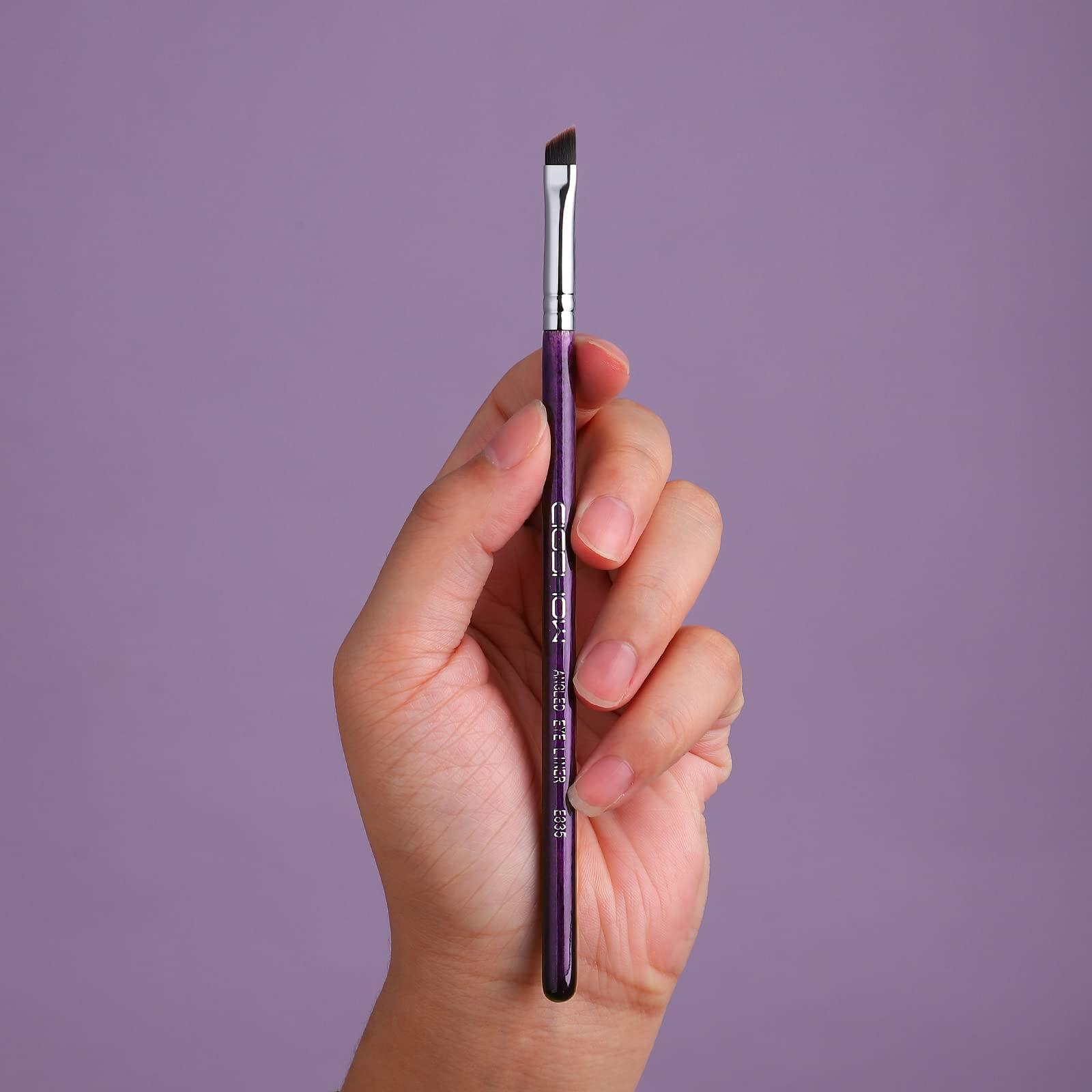 EIGSHOW Eyeliner Brush Fine Angled - PRO Precision Gel Eye Liner Makeup Brush -Ultra Thin Slanted Flat Angle - Premium Cruelty Free Synthetic Bristles (E835 Purple)