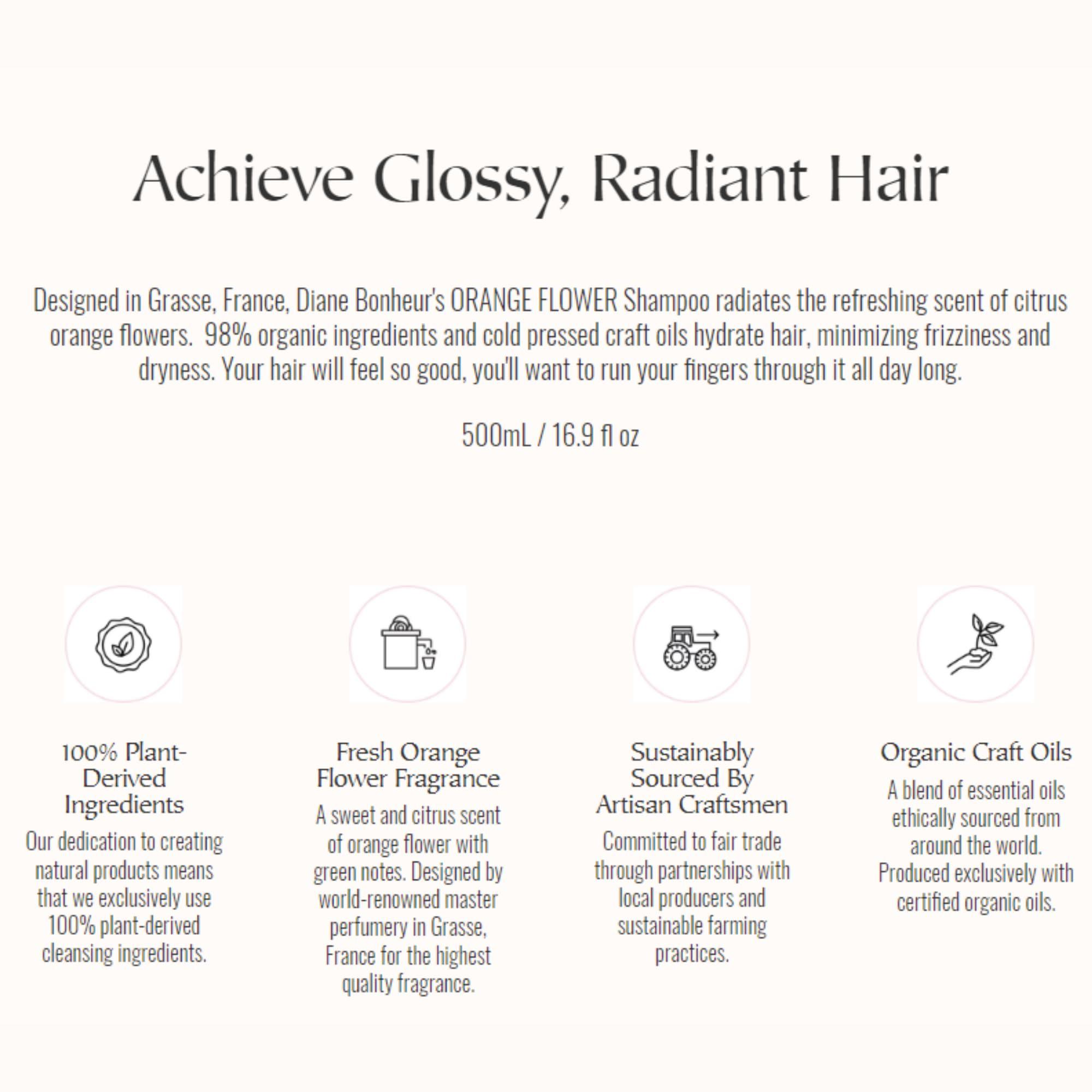 Moist Diane Diane Bonheur Natural Orange Flower Hydrating Hair Shampoo, Gentle Cleansing Hair & Scalp for Men & Women Soft Haircare, Japanese Clarifying Moisture Frizz & Dry Hair Control, 16.9 Fl Oz/500 mL