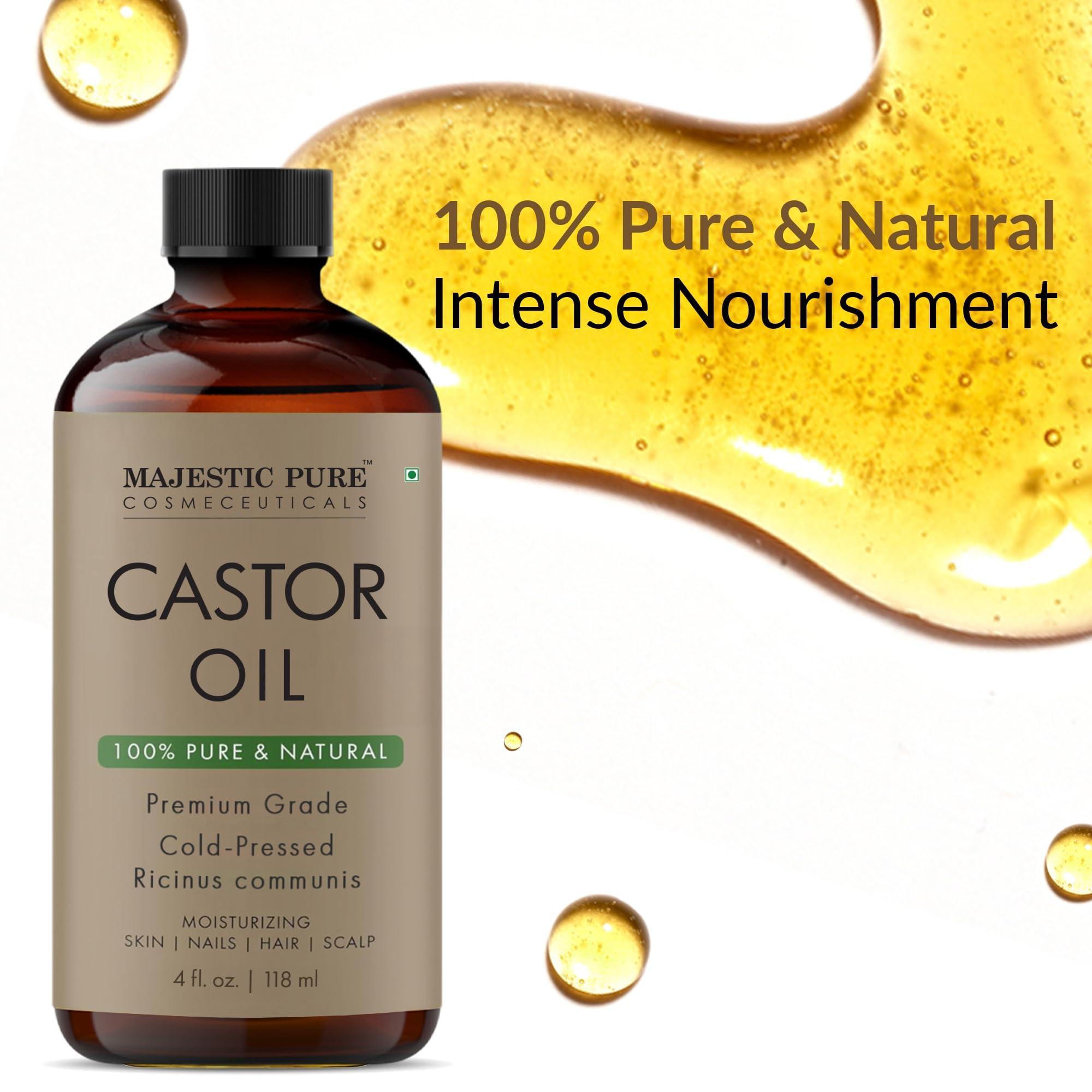 MAJESTIC PURE Majestic Pure USDA Organic Castor Oil | Hexane Free & 100% Pure | Cold Pressed | Stimulate Growth for Hair, Eyelashes, Eyebrows, Nails | Moisturizing & Nourishing | Body, Hair & Carrier Oil | 4 Fl Oz