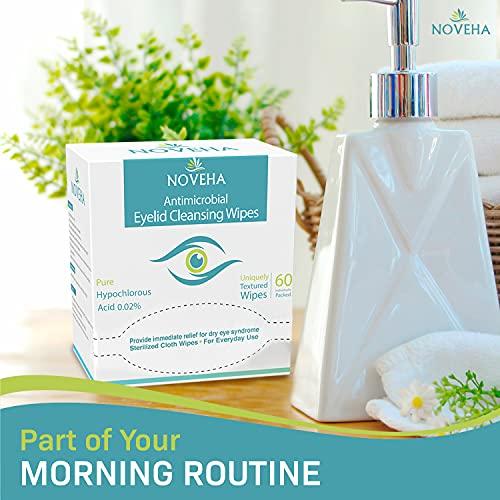 NOVEHA NOVEHA Eyelid & Lash Wipes | For Itchy, Dry Eyes, Styes & Blepharitis, Demodex | lid and lash Cleansing Wipes, Hypoallergenic & Soothing For Sensitive Eyes, Pack of 60