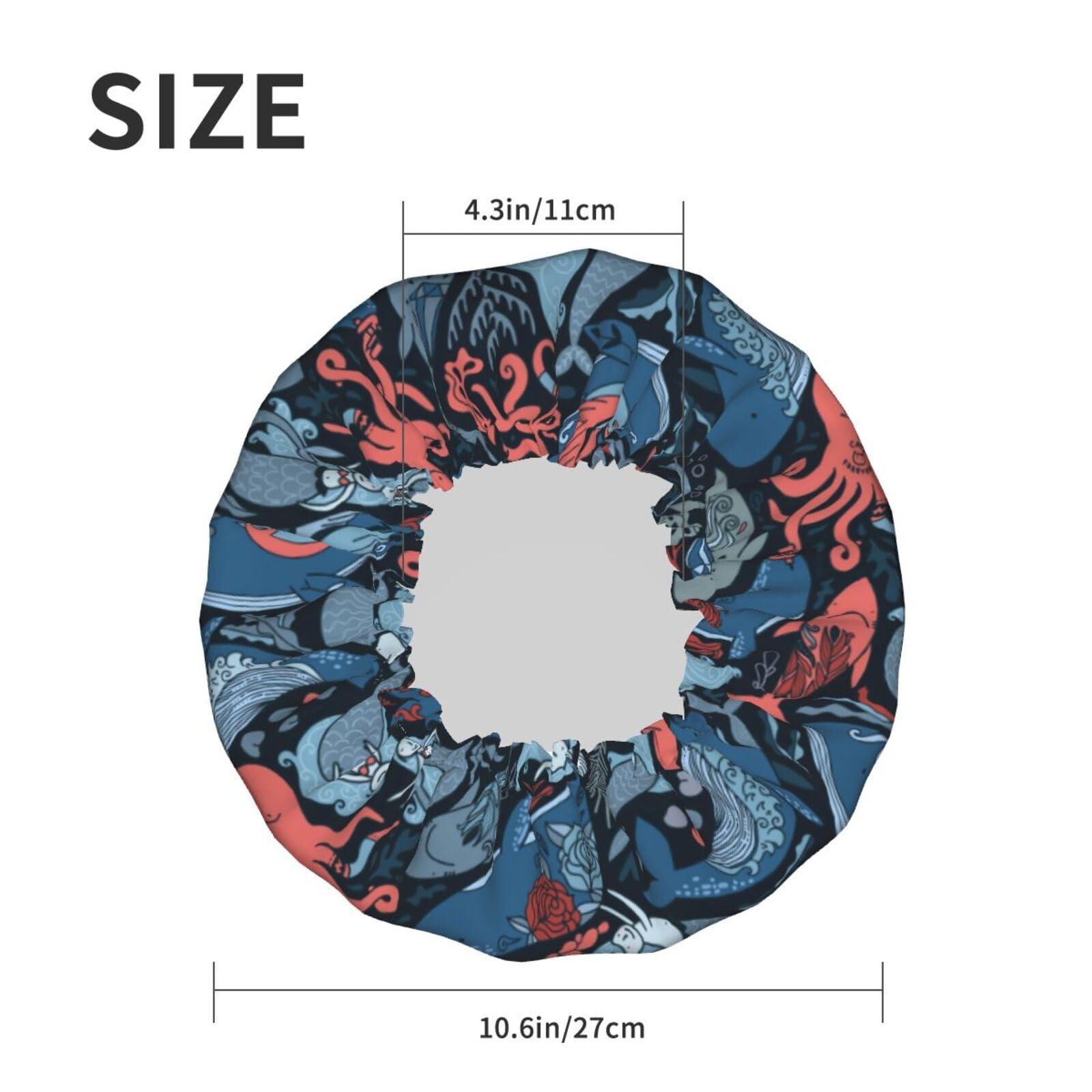 PAILON Octopus Sharks Whales Large Shower Cap For Women Men Reusable Shower Caps Waterproof Shower Cap For Braids & Long Hair shower bonnet with PEVA lined&Elastic Band Fashion showercap