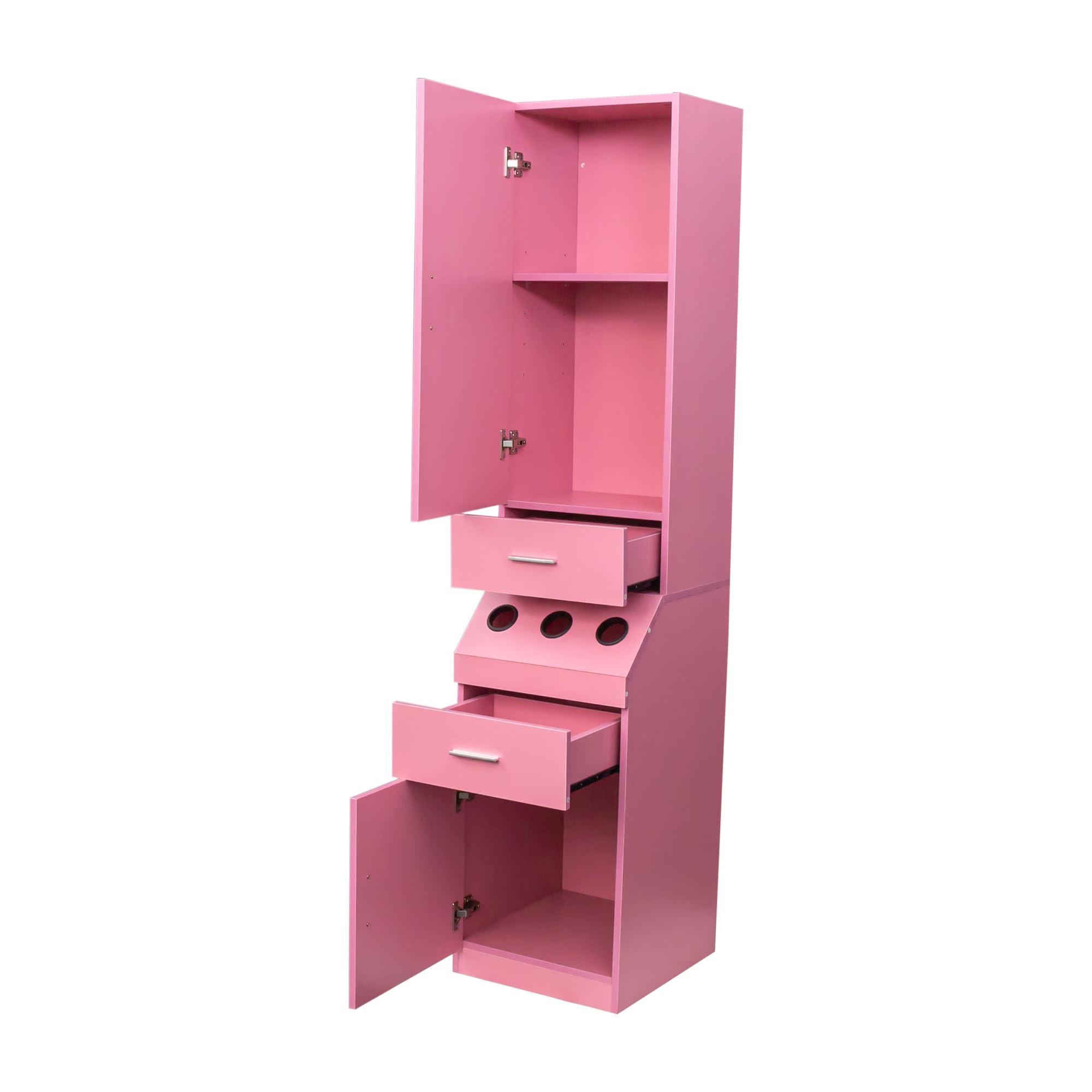 SSLine SSLine Modern Salon Station for Hair Stylist Wall Mounted Styling Station Wooden Beauty Salon Spa Locking Storage Cabinet Table with Drawer,Cupboard and Tool Inserts (Pink, 17.72" Dx15.75 Wx71.26 H)
