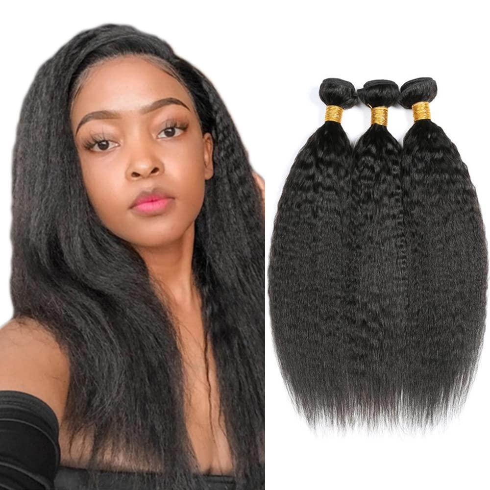 Capurchra Brazilian Yaki Wave Hair Bundles Virgin Human Hair 3 Bundles Yaki Wave Hair Extensions Double Weft Hair Weave Bundle 100% Unprocessed Virgin Hair Bundles 26 28 30 Inch