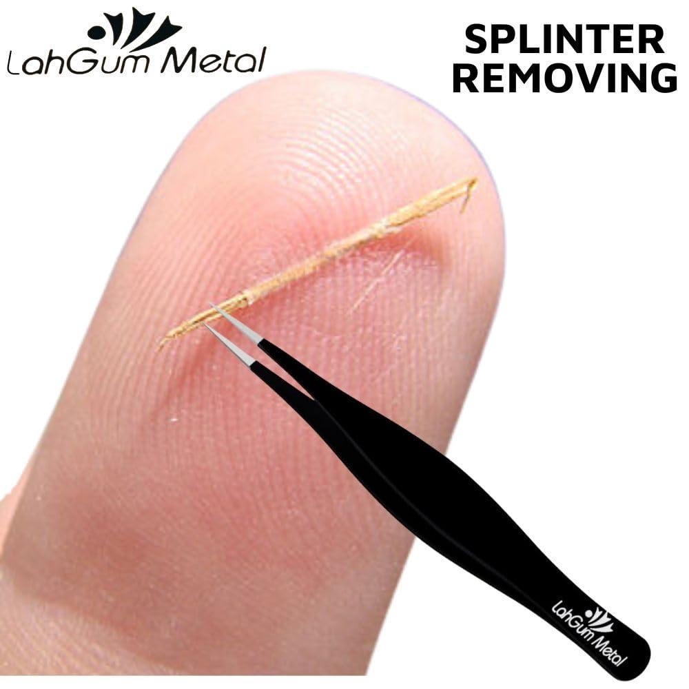 LahGum Metal Super Sharp Pointed Tweezers Precision Fine Point Tip Ingrown Hair Tweezers Kit Best Pointed Tweezers for Women Chin Hair Removal - Extra Thin Tweezers Precision Stainless Facial Hair Remover for Face