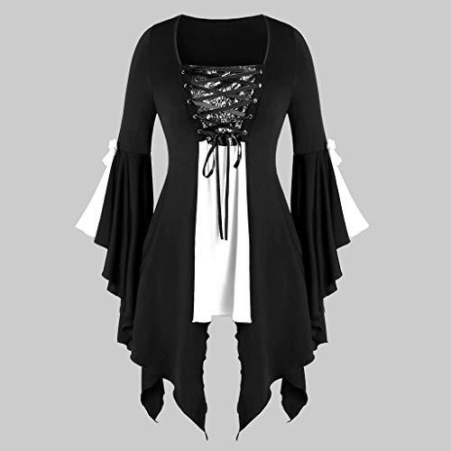 Aniywn Aniywn Plus Size Womens Halloween Tops, Flare Long Sleeve Sequined Lace Up Gothic Costume Tunic Tee Shirt White