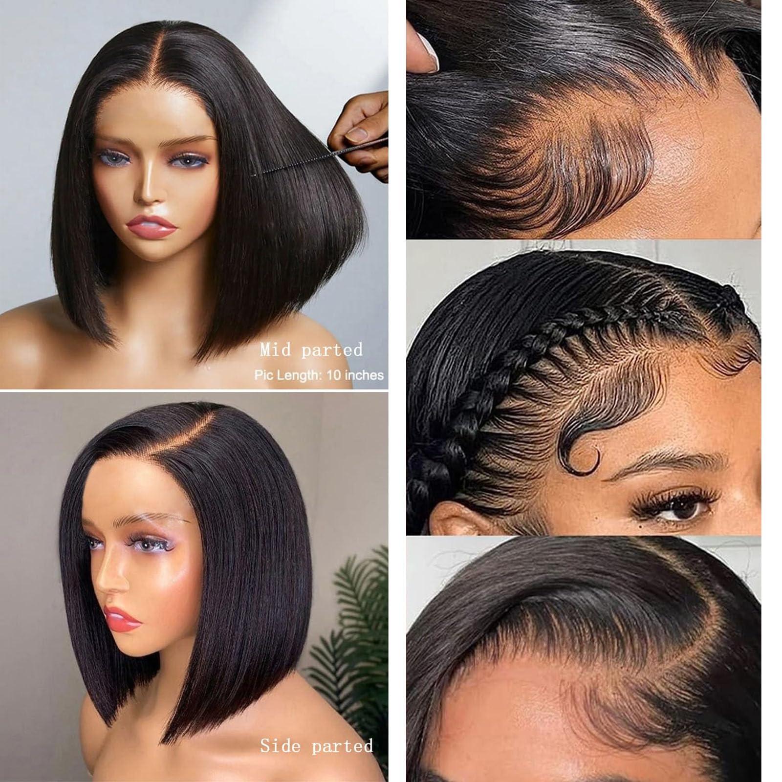 Tinashe Tinashe Wear and Go Glueless Bob Wigs Human Hair 5x6 HD Lace Closure Wigs Pre Plucked Bob Straight Lace Front Wigs Human Hair Short Bob Wigs for Black Women (Black Straight Bob Wig, 10inch)