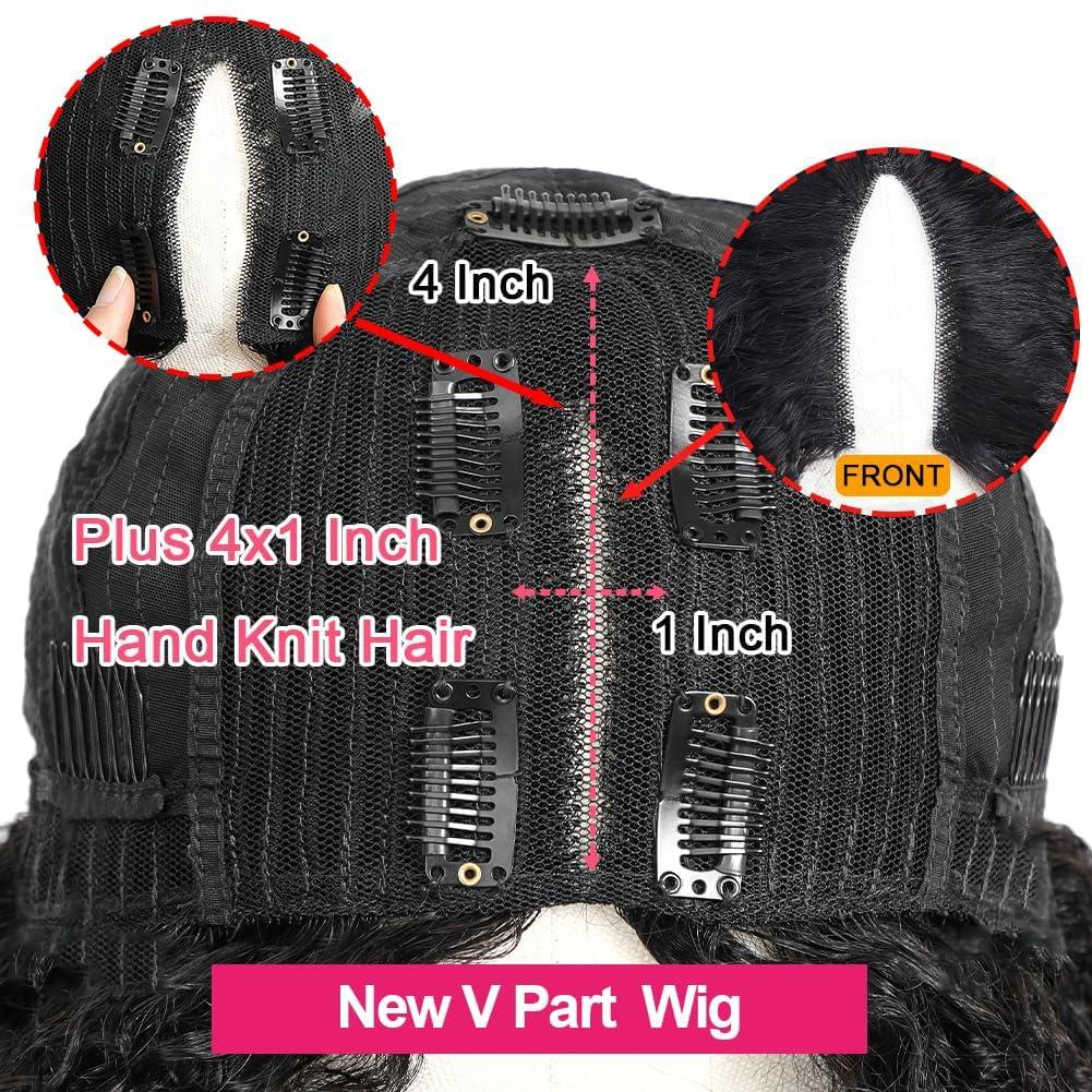 Zealady Deep Wave V Part Wig Human Hair 12A V Shape Wigs Upgrade U Part Wigs Deep Wave Wigs for Women Curly V Part Wigs Wear and Go Glueless Human Hair Wig 16inch