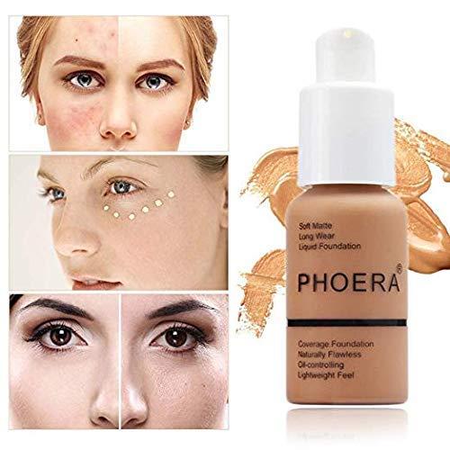 JISKG 2 Pack PHOERA Foundation, Flawless Soft Matte Liquid Foundation,24 HR Full Coverage Mattle Oil-Control Foundation Makeup.(105# Sand)