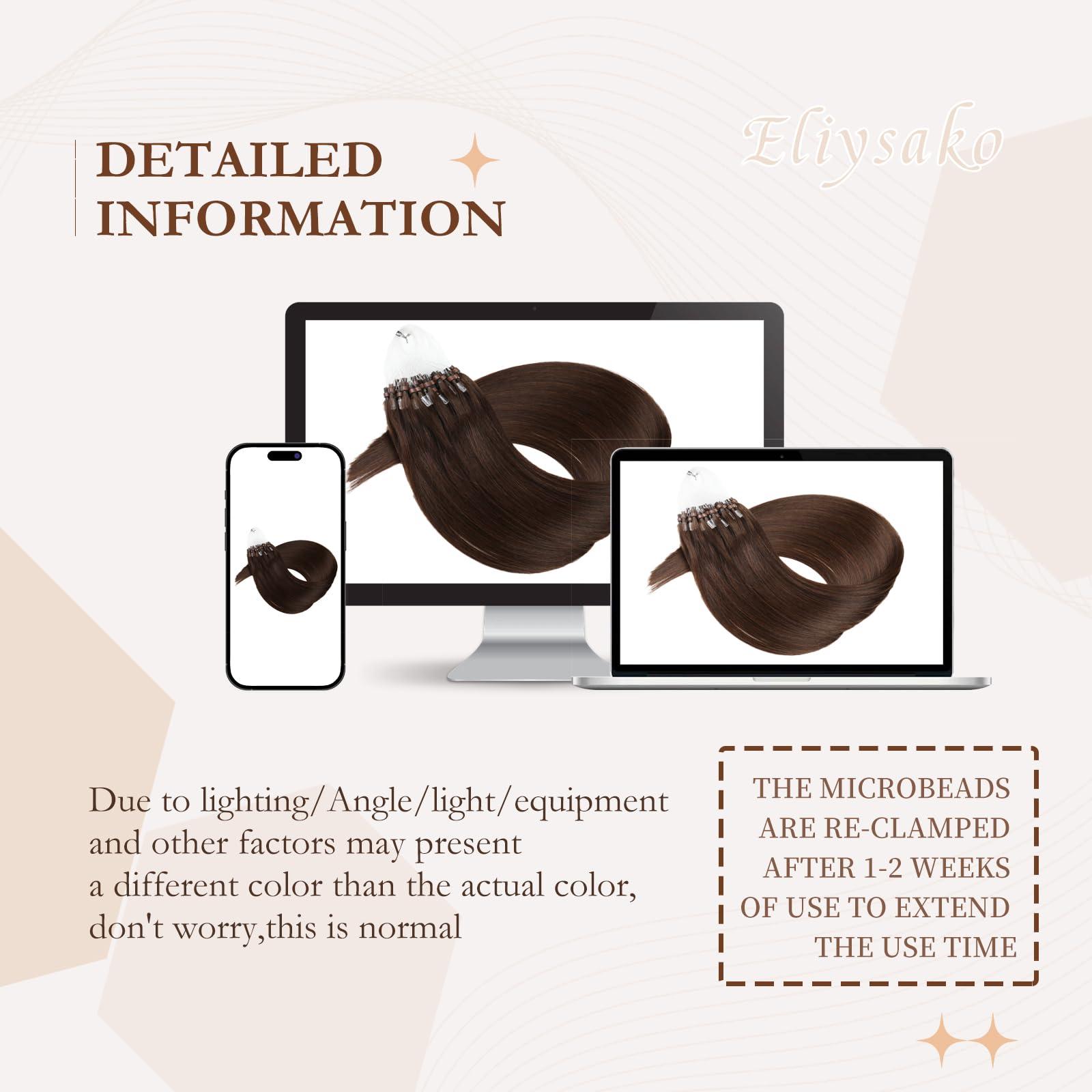 Eliysako Microlink Hair Extensions Human Hair 50g 20inch(#4) Chocolate Brown Micro Link Hair Extensions Human Hair Microbead Hair Extensions Microloop Hair Extensions Human Hair For Women