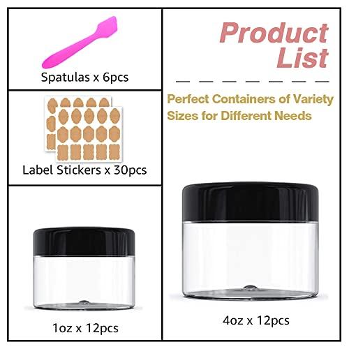 DupakSYS 4 oz Plastic Containers with Lids + 1oz Small Containers with Lids (Set of 24) Plastic Jars with Lids Cosmetic Jar - for Lip Scrub, Body Butters, Cream, Slime, Craft Storage