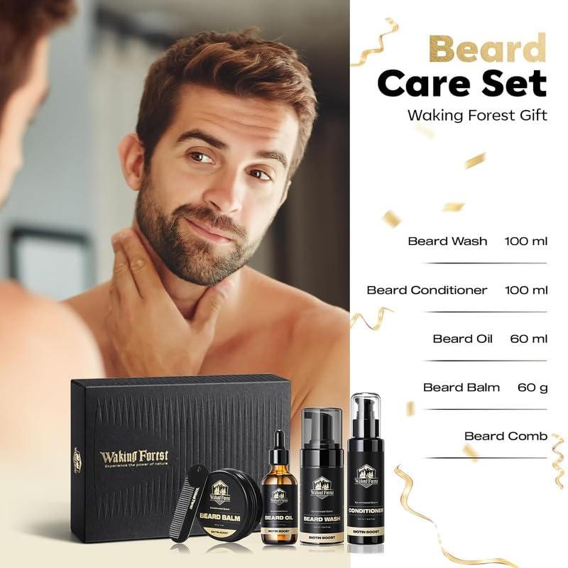 Waking Forest Waking Forest Beard Growth Kit, Luxury Beard Care Kit for Men, Beard Oil (2oz),Beard Wash and Conditioner,Beard Balm,Beard Comb, Beard Grooming Kit for Patchy/Scraggly Beard, Birthday for Dad Husband