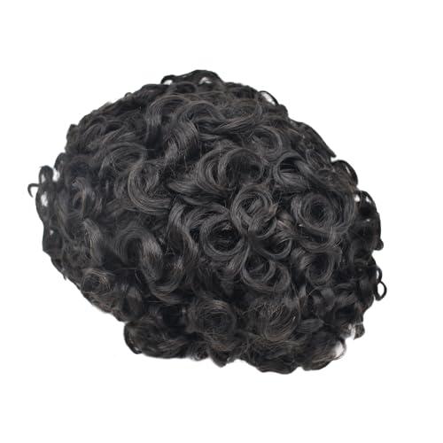 Curve Hair Men Weave Hair Unit Afro Curl Toupee for Black Men 100% Human Hair Loose Curly Mens Hair System Replacement Afro 360 Waves Curly Man Unit (8\'\'X10\'\', 1B Off Black 25mm Curl)