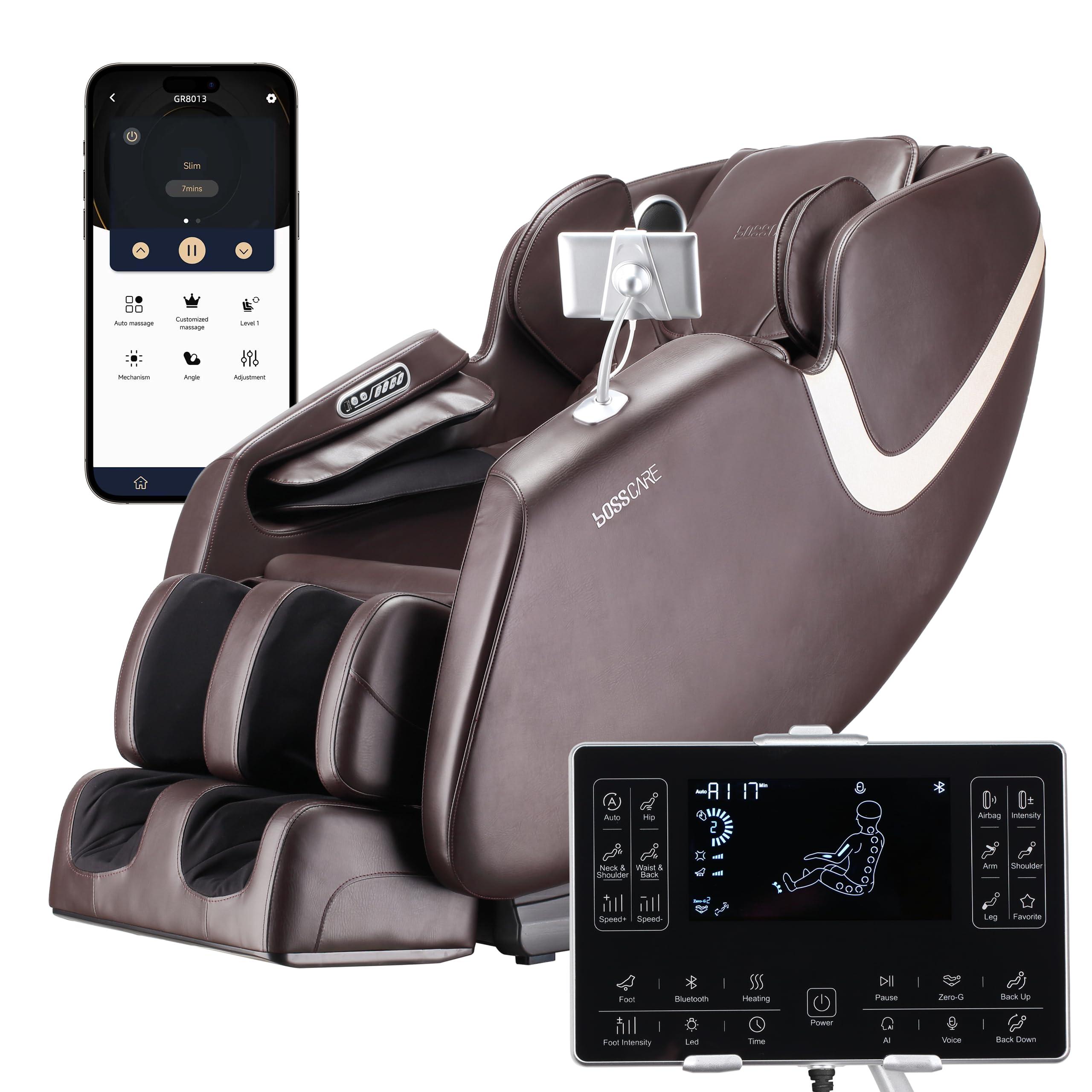 BOSSCARE BOSSCARE 2025 Full Body Zero Gravity Massage Chair, APP Control Shiatsu Massaging Recliner with Foot Roller, Back Heated, Bluetooth Speaker, Touch Screen for Family & Friends