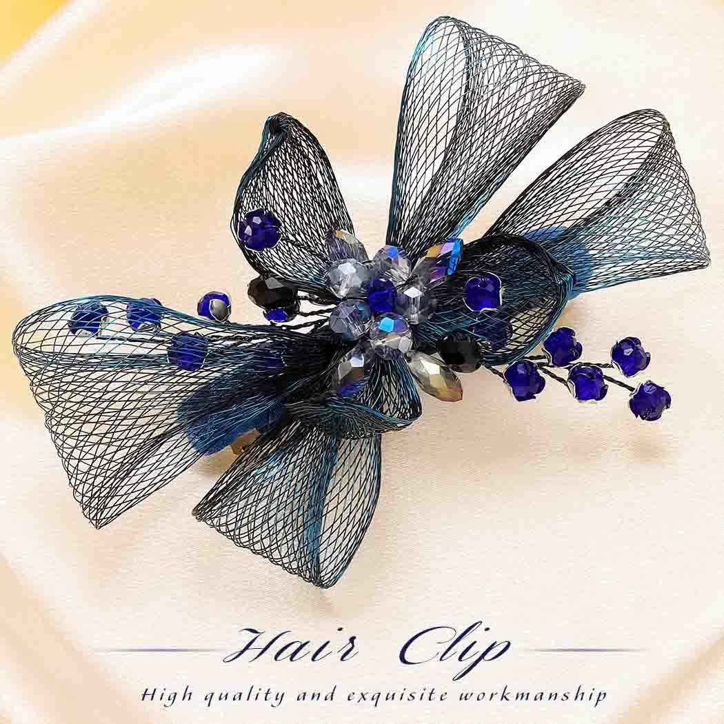 Yokawe Yokawe Flower Hair Barrettes Bride Wedding Hair Clips Blue Crystal Hairpin Floral Prom Hair Accessories for Women Girls (A)